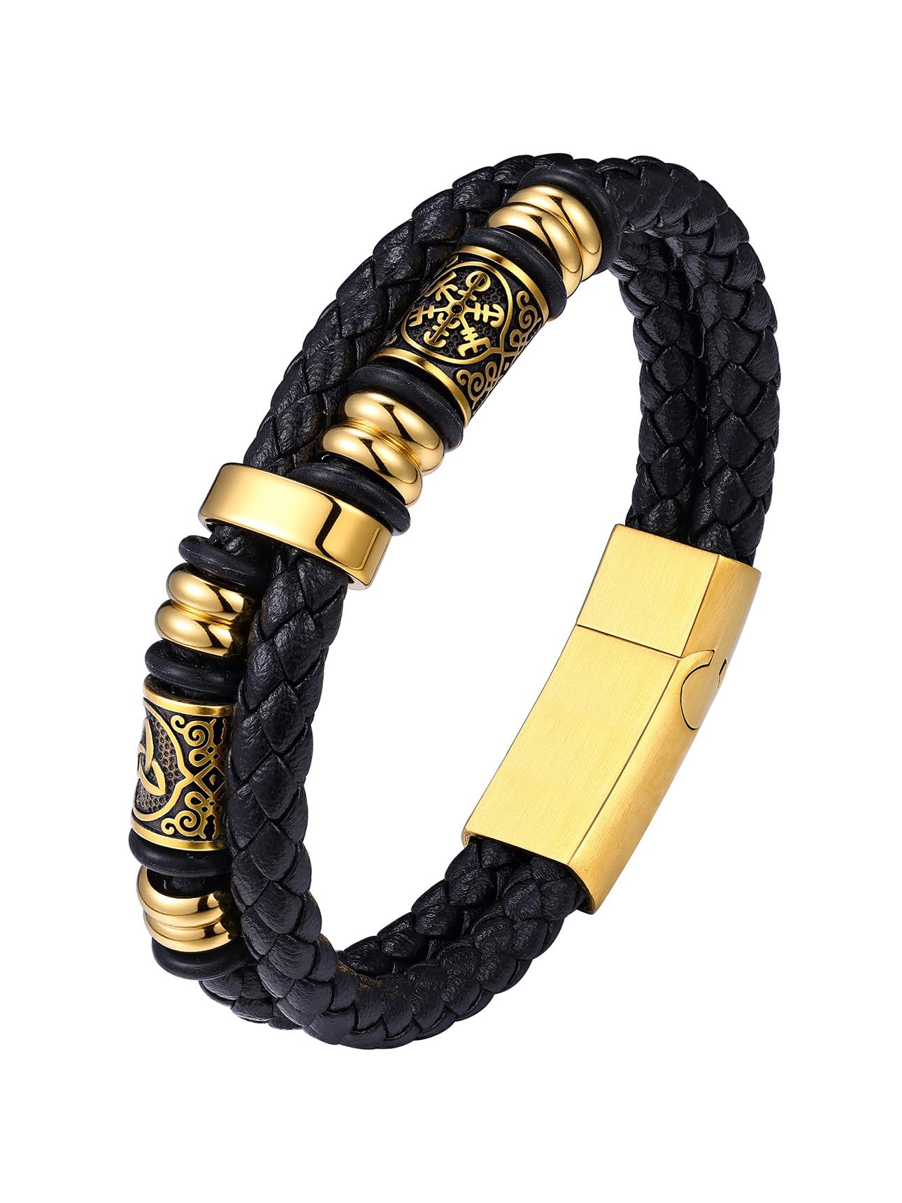 Bestyle pulsera cuero hombre Brújulas Cuentas 19cm/21cm/23cm/25cm con Cierre Magnético de Acero Inoxidable Pulseras de Cuero para Pardre Esposo Novio Recycled Claim Standard 100