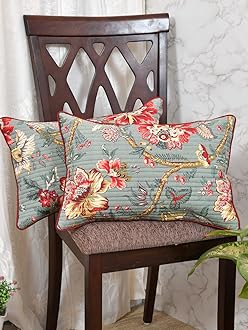 Clasiko Cushion Covers Set of 2; 12x18 Inches; Multicolor Flowers On Grey Base