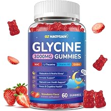 Glycine Gummies, Glycine 3g Supplements with NAC, L-Theanine, GABA, for Sleep, Relax, Nerve & Brain Support, Sugar Free, Vegan, Strawberr Flavor, 60 Cts