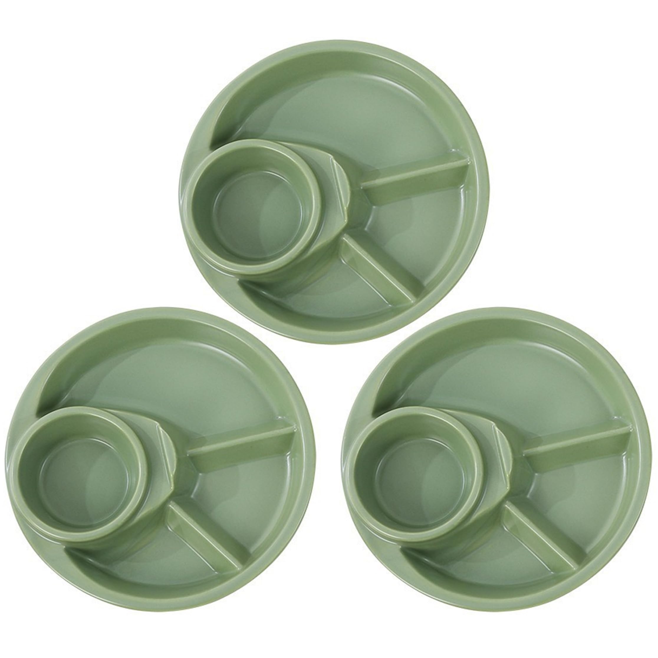 Striegro Portion Control Plates For Adults, 3-piece Divided Plates, Portion Control For Adults & Kids, Plastic Compartment, Green..