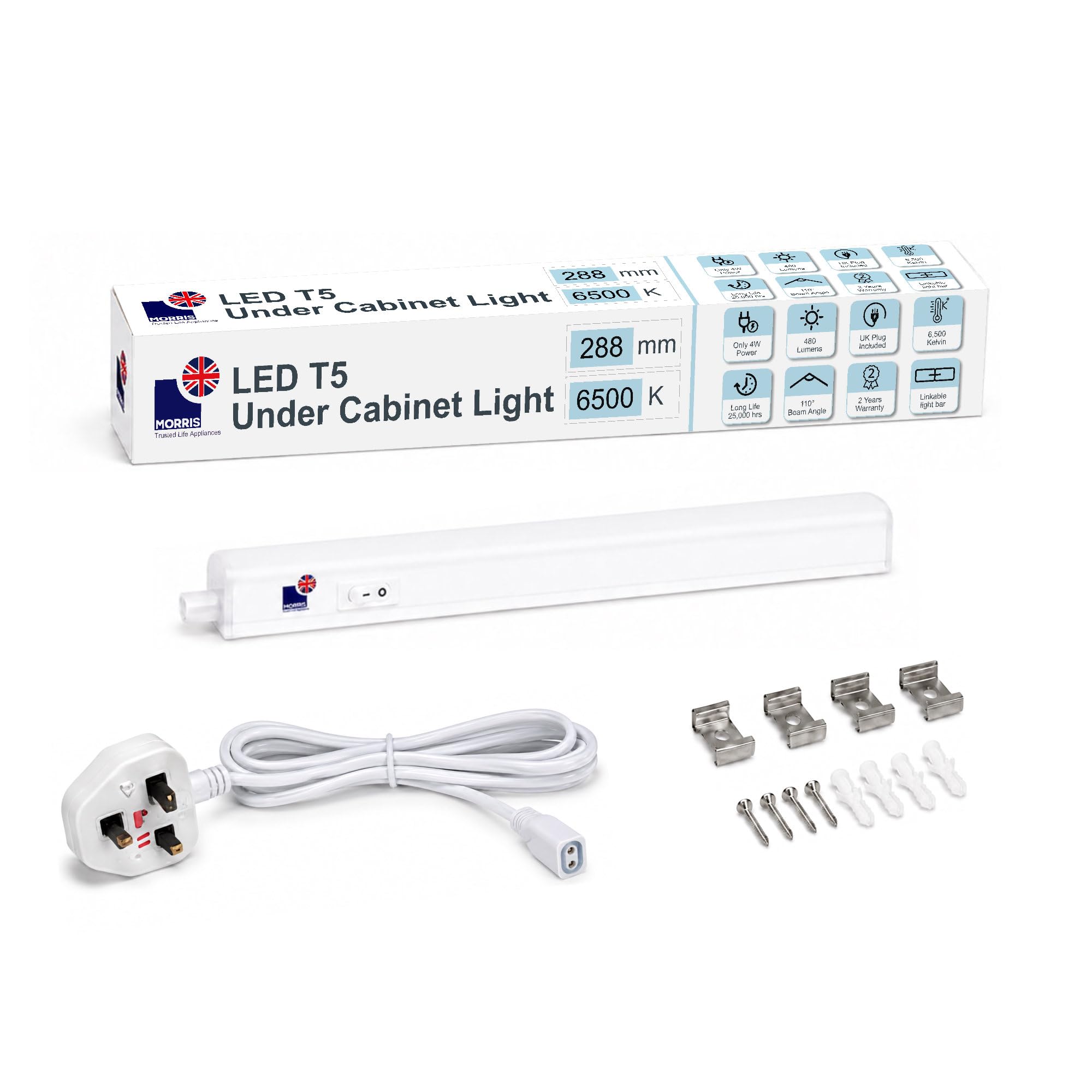 Morris LED Under Cabinet Kitchen Lighting Linkable - 6500k, 288mm