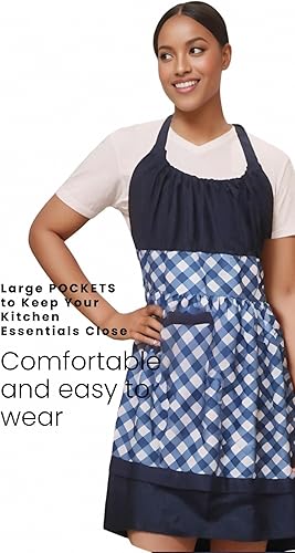 Miniatura 3 de Alex Virtue Delantales retro encantadores con bolsillos grandes para mujeres y niñas cocina panadería regalo de madre Cuadros azules