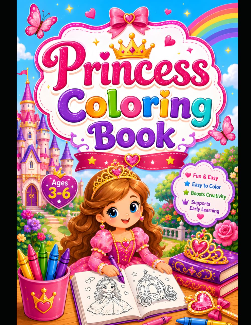 Princess Coloring Book for Kids Ages 3–6: Cute & Easy Princess Coloring Pages for Toddlers and Preschoolers | Fun Fairy Tale Princesses for Girls | Big Simple Designs for Little Kids