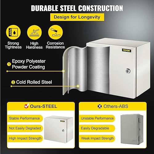 Vista 21 de VEVOR NEMA Caja de acero NEMA, 8 x 8 x 6 pulgadas NEMA 4X Caja eléctrica de acero, IP66 impermeable y a prueba de polvo, caja de conexiones