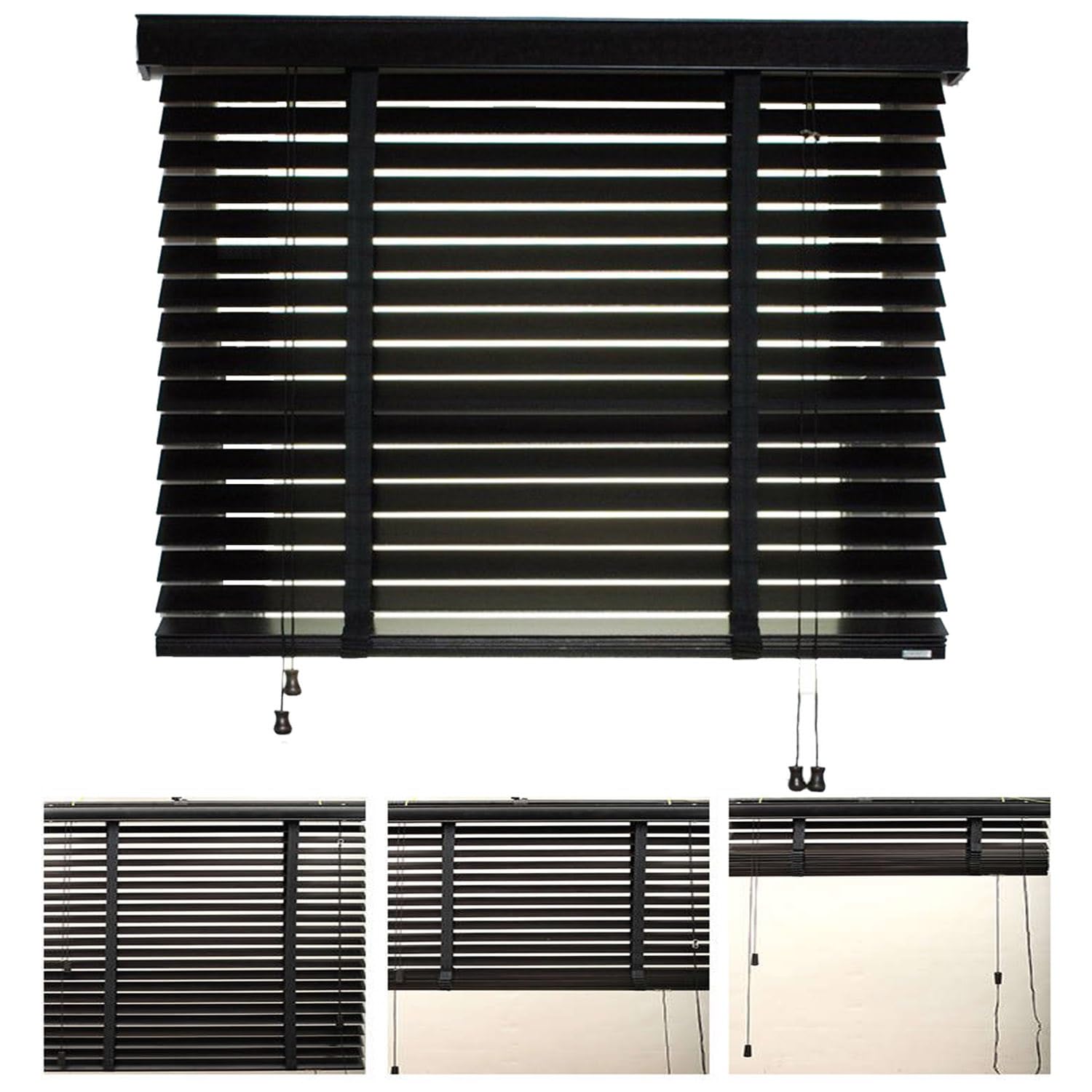 Cordless Wooden Blinds Horizontal Venetian Blinds Light Filtering Window Shades Privacy Room Darkening Blinds for Bedroom Kitchen Office Patio,W13~75