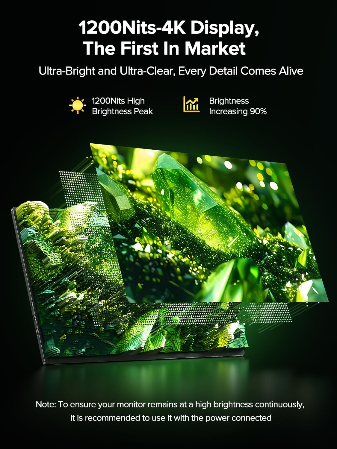 Newsoul 4K Portable Monitor 1200Nits Ultra Bright 16'' Laptop Monitor 2000:1 Contrast Fast IPS Matte Screen with USB-C HDMI VESA, Slim External Screen for Laptop/Phone/Game Console/Office/Travel