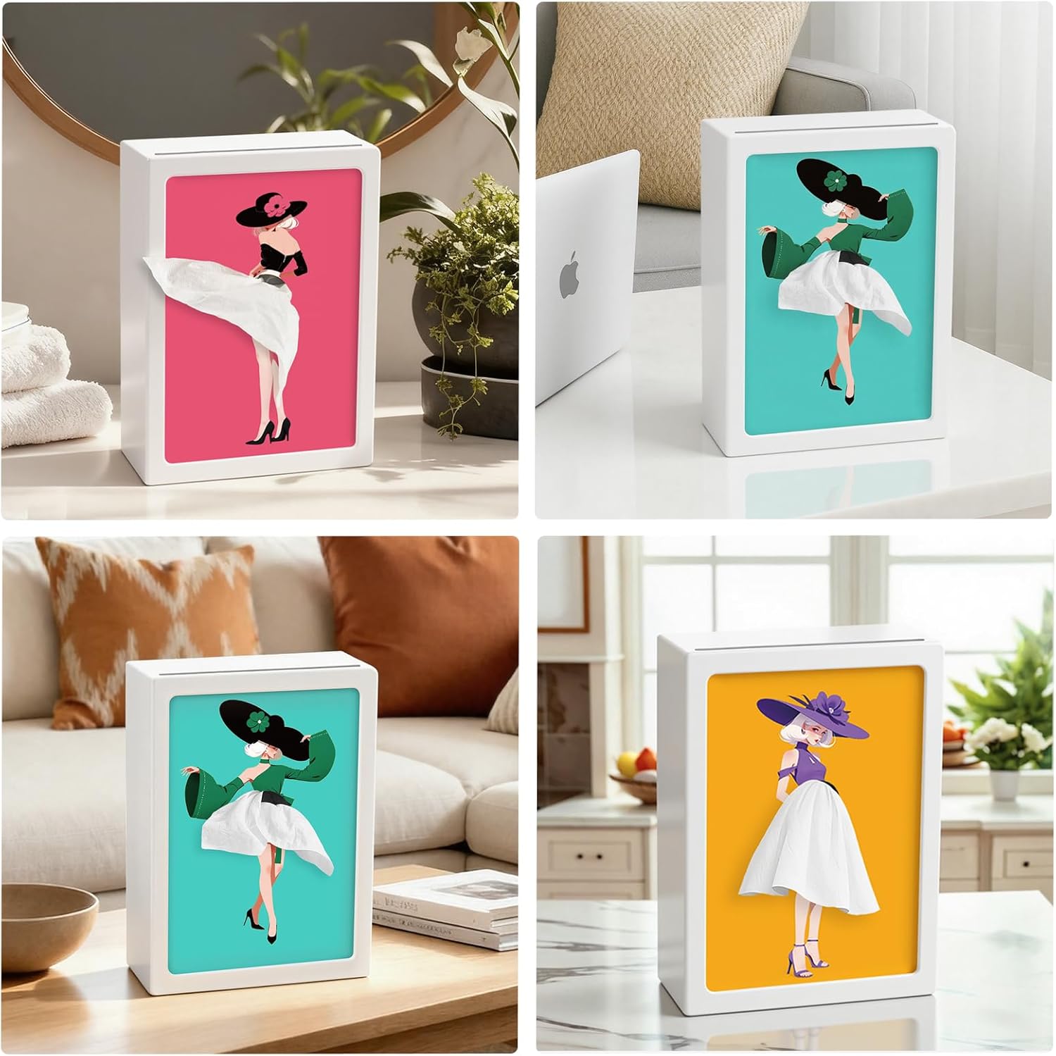 Skirt Tissue Box Holder with Light and 3 Inserts, Creative DIY Photo Lady Flying Dress Tissue Box Cover Decorative Tissue Dispenser for Gifts Home Decoration Bathroom Living Room Bedroom Office