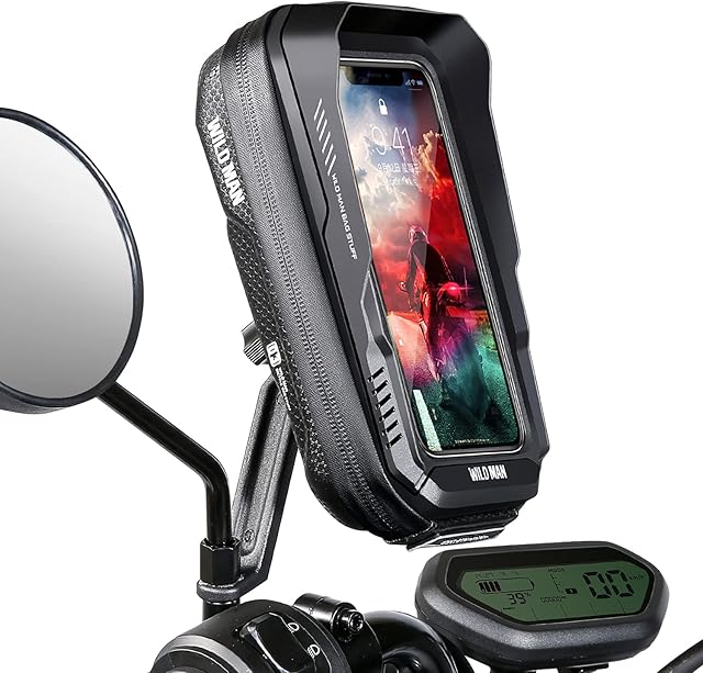 JUYANO Motorbike Phone Holder Waterproof Motorcycle Phone Mount Anti Vibration 360°Rotation Moped Cell Phone Mount with Rain Cover Sun Visor,Rearview Mirror Phone Holder for Smartphone 4.5" to 6.9"