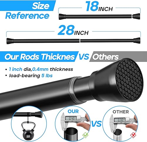 Miniatura 3 de SISELBA Barra de tensión negra, pequeña barra de tensión de 18 a 28 pulgadas, barra de cortina ajustable de tensión pequeña, sin taladrar, barra de
