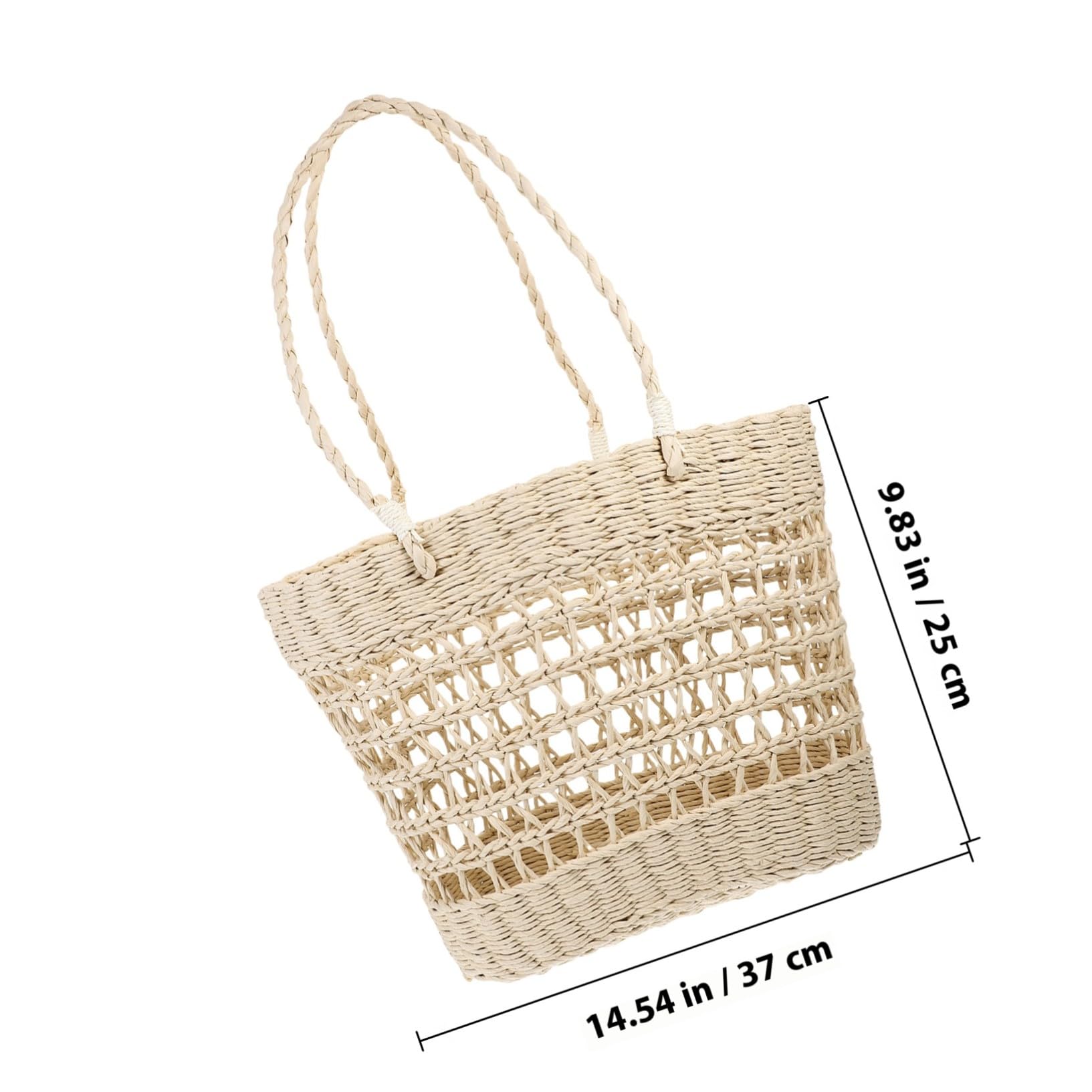 Sommer Strandtasche Damen Woven Tote Handtasche aus Papierfaden Geflochtene Hohle Strandtasche Freizeit Urlaubstasche Leicht und Geräumig für Shopping Camping