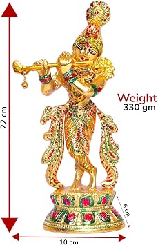 KridayKraft Lord Krishna Metal Statue,Krishna Idol Murti Playing Flute for Temple Pooja,Decor Your Home,Office & Showpiece Figurines Gift Article,Religious Idol...