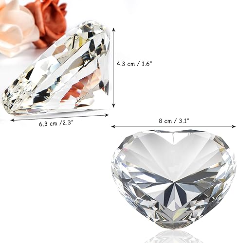 Miniatura 3 de Peso de papel de diamantes de cristal transparente con caja de regalo, 80 mm de forma de corazón, peso de papel de cristal de diamante real, peso de