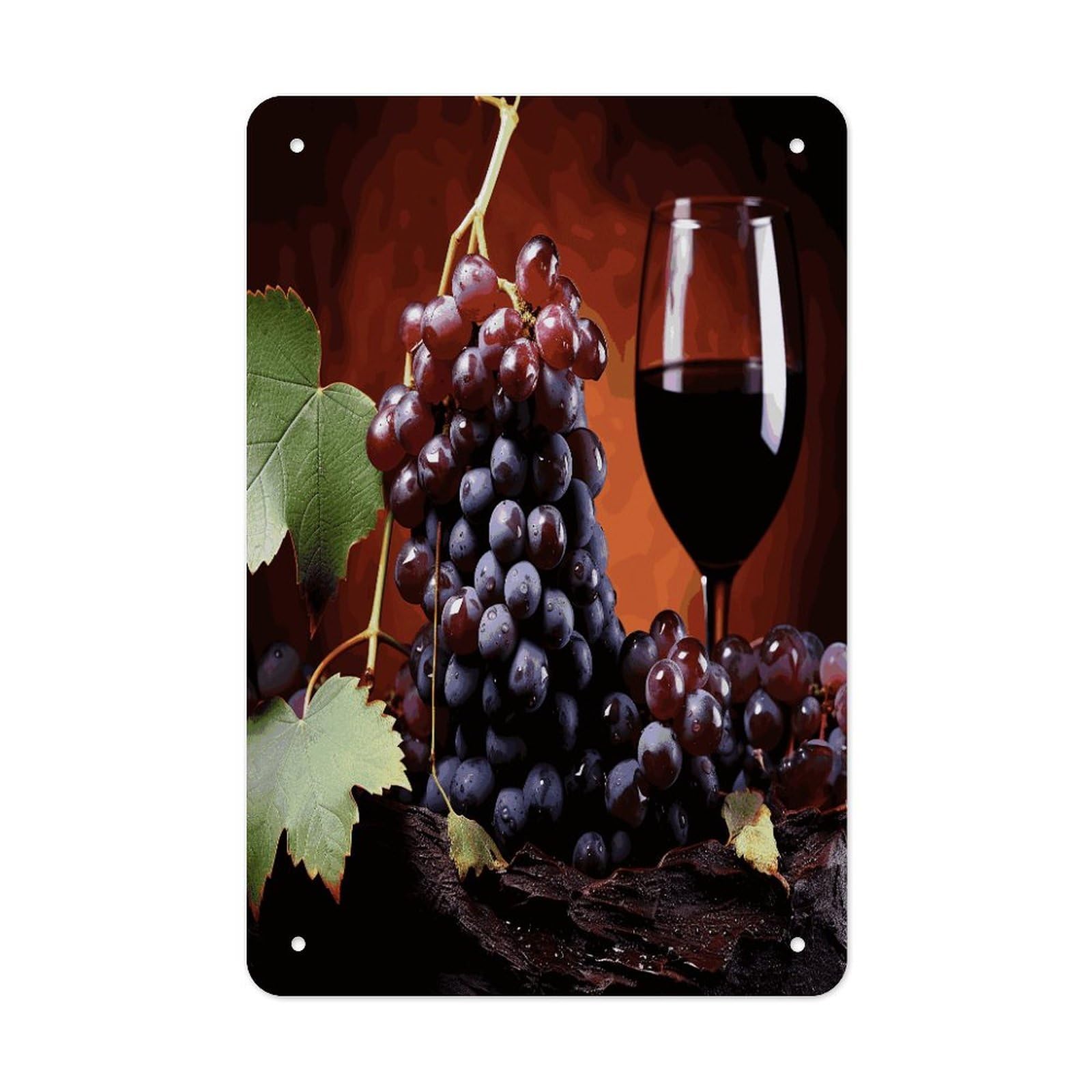 Red Wine Grapes Metal Tin Sign Wall Decor Funny Retro Sign Weatherproof Metal Wall Art for Indoor Or Outdoor Retro Tin Signs for Kitchen Office Home Bar Decor 11.8 X 7.9 Inch