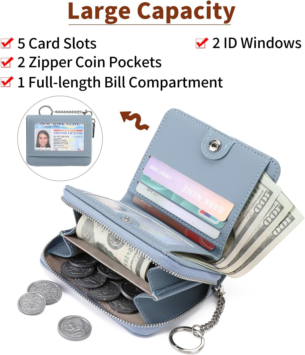 GAEKEAO Wallet Women RFID Blocking Leather Credit Card Holder Compact Small Womens Wallet with ID Window Zipper Coin Pocket - Image 2