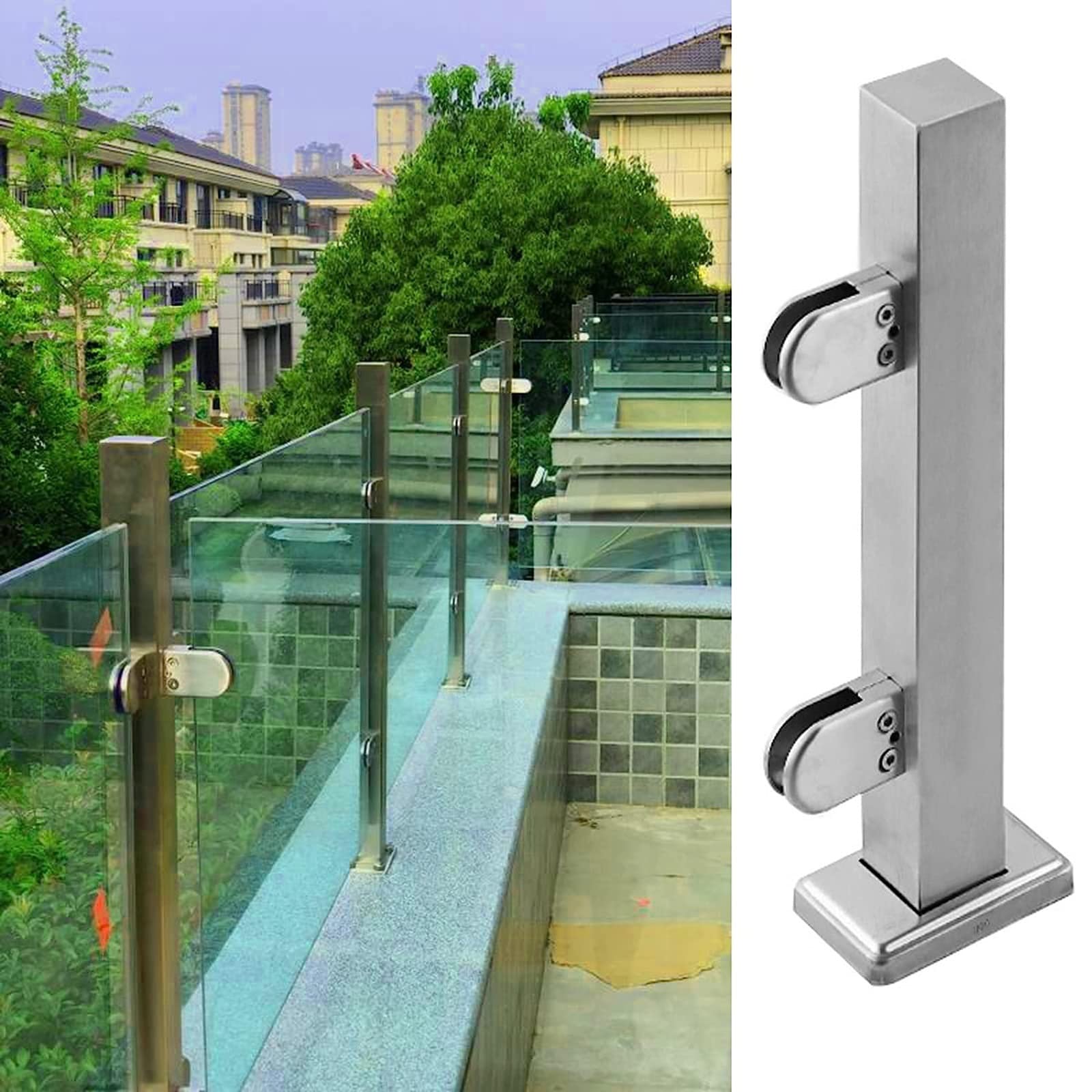Poteau de garde-corps en verre avec fixations robustes pour plaque 10/12 mm