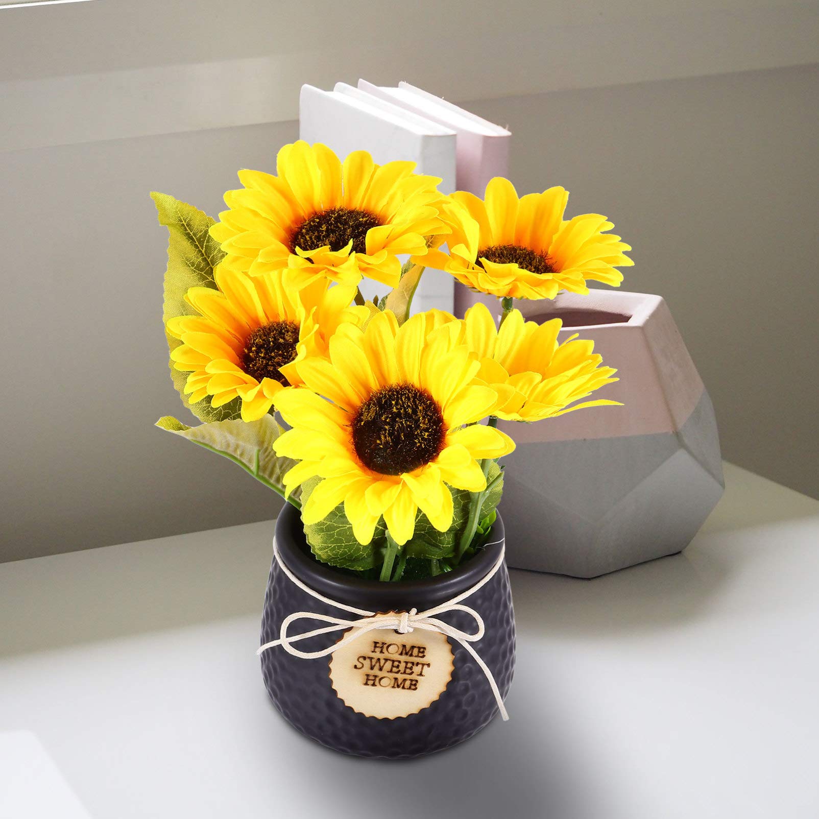ZHDOKA Pot De Fleurs Artificielles En Pot, Fleurs De Tournesol Noir, Pot De Fleurs Artificielles