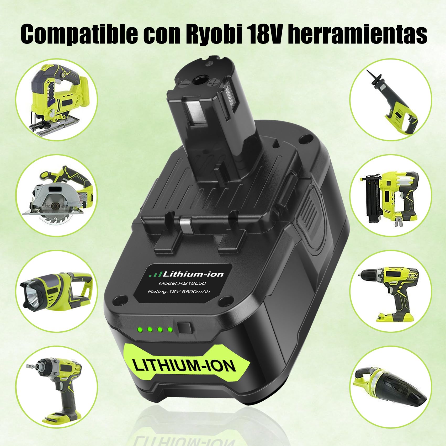2X 5.5Ah P108 Batería + 3A 12V-18V P117 Cargador para Ryobi 18V | Batería de Repuesto para Ryobi 18V Batería 108 P107 P105 P100 P101 RB18L40 RB18L50 con Indicador LED