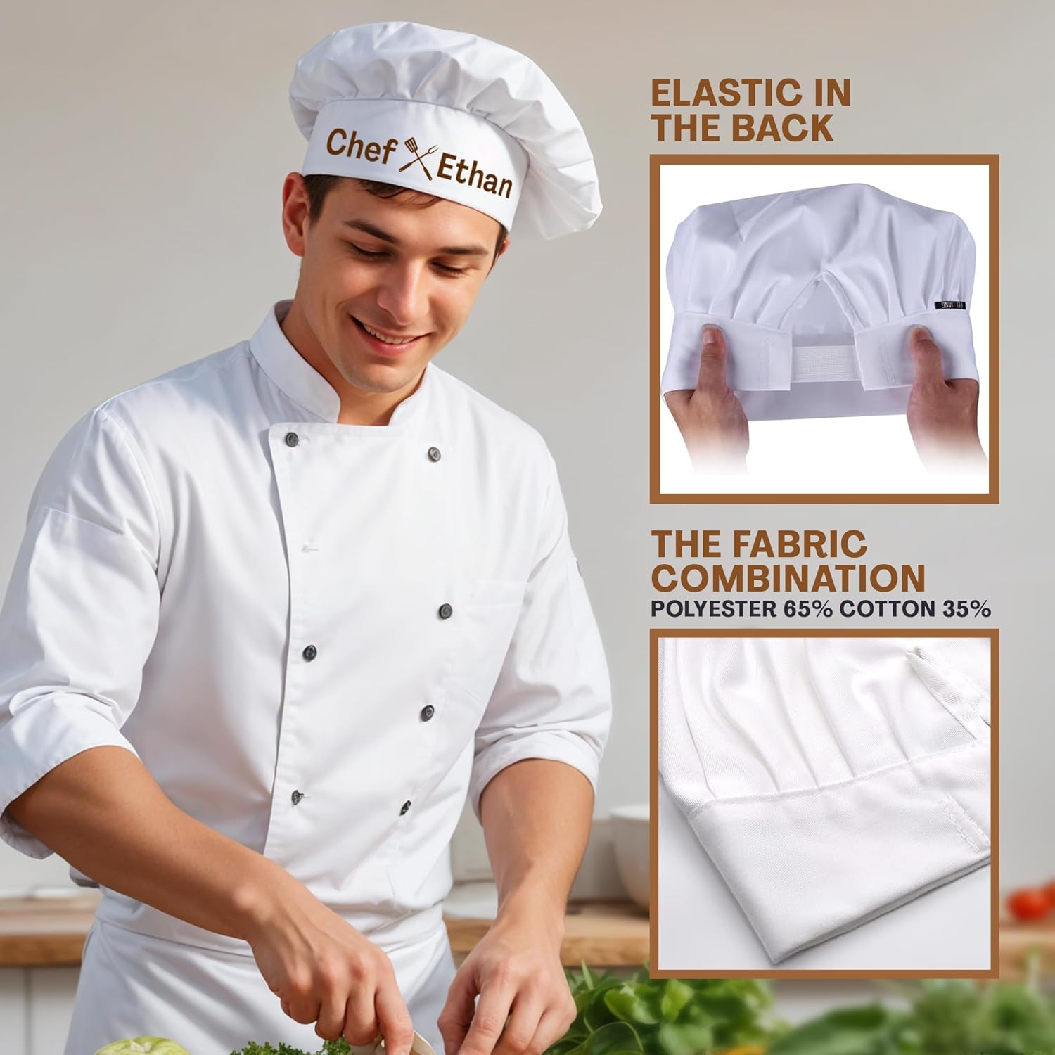 Personalized Grill Chef Hat with Custom Name, Adjustable BBQ Accessory for Father, Dad, Kitchen Cooking Chef Hat for Men - Image 3