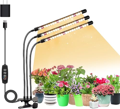 Miniatura 8 de SDOVUERC Luces de cultivo para plantas de interior, lámparas LED de espectro completo de 4 cabezales con clips y cables de 10 pies para cultivo de