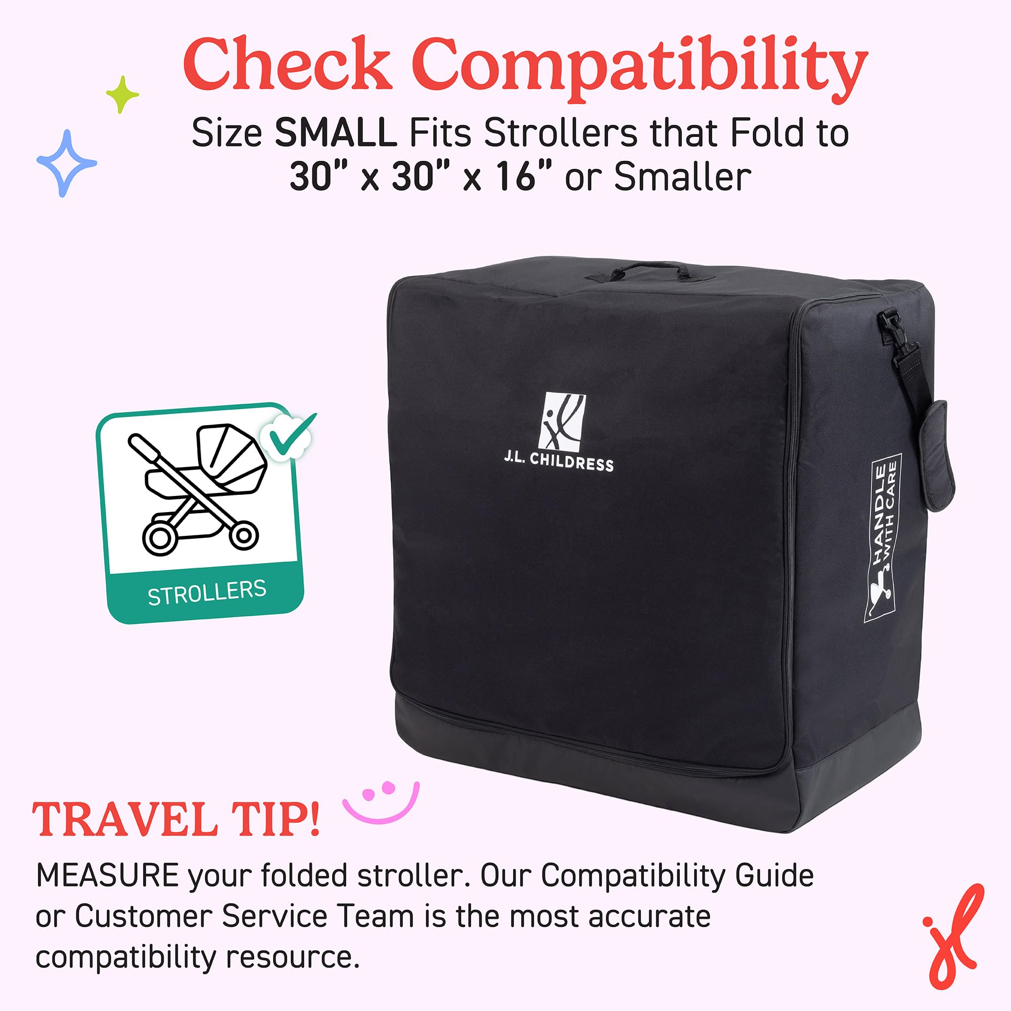 J.L. Childress Universal Stroller Travel Bag for Airplane, Small, Padded