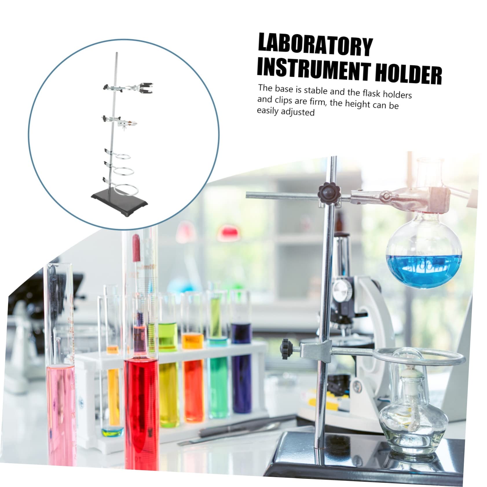 Chemisches Labor Metallgestell 60cm aus Eisen mit Stabiler Basis und 6 Halterungen für Verschiedene Laborinstrumente im Chemielabor
