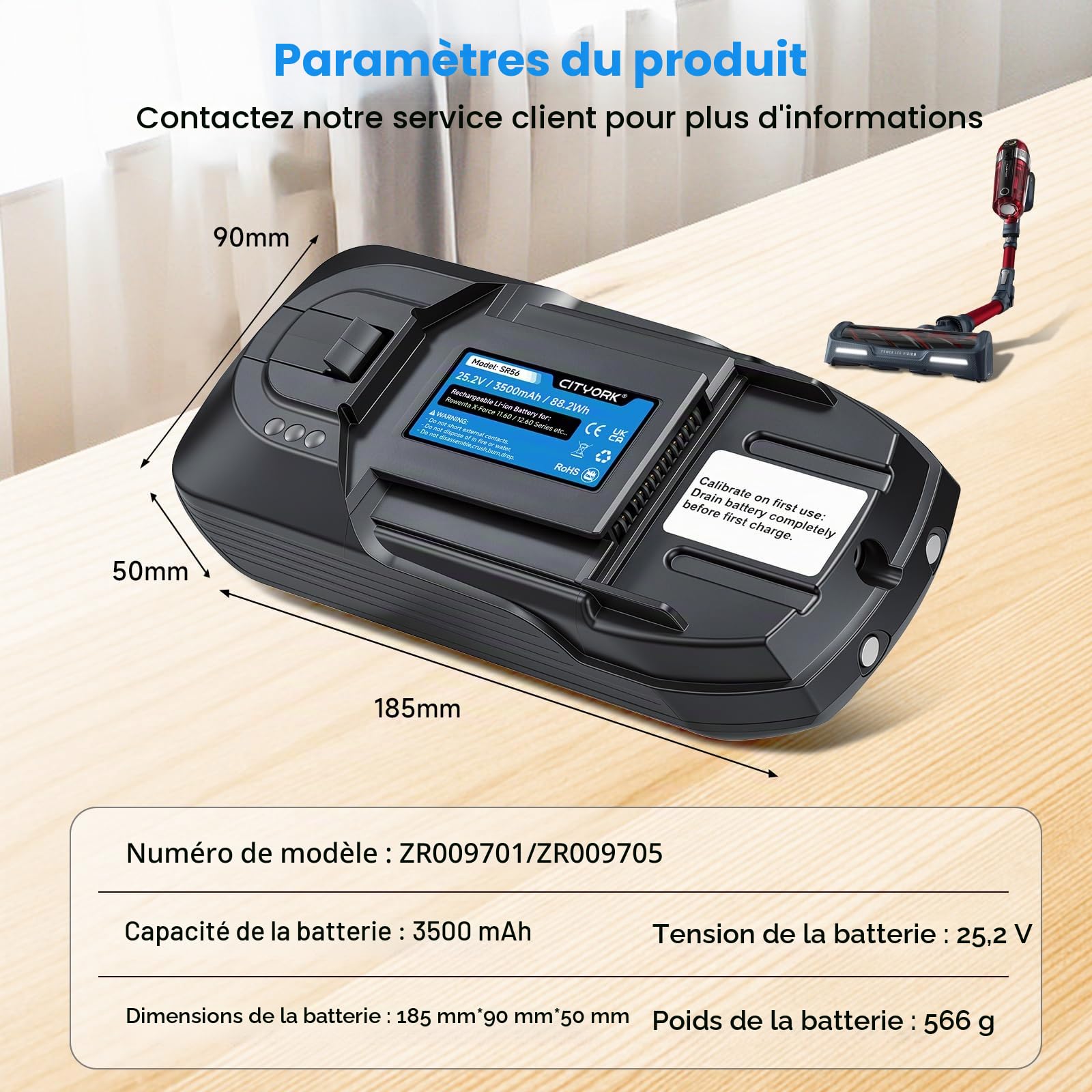 CITYORK 25,2V/3500mAh Batterie pour 25.2V Rowenta X-Force Flex 11.60 Aqua/Animal Series, pour Rowenta 25,2V TY98,EO98 Batterie RH9878WO/ZR009701/ZR009705(non avec 25.9V Rowenta Flex 11.60/12.60 Serie)