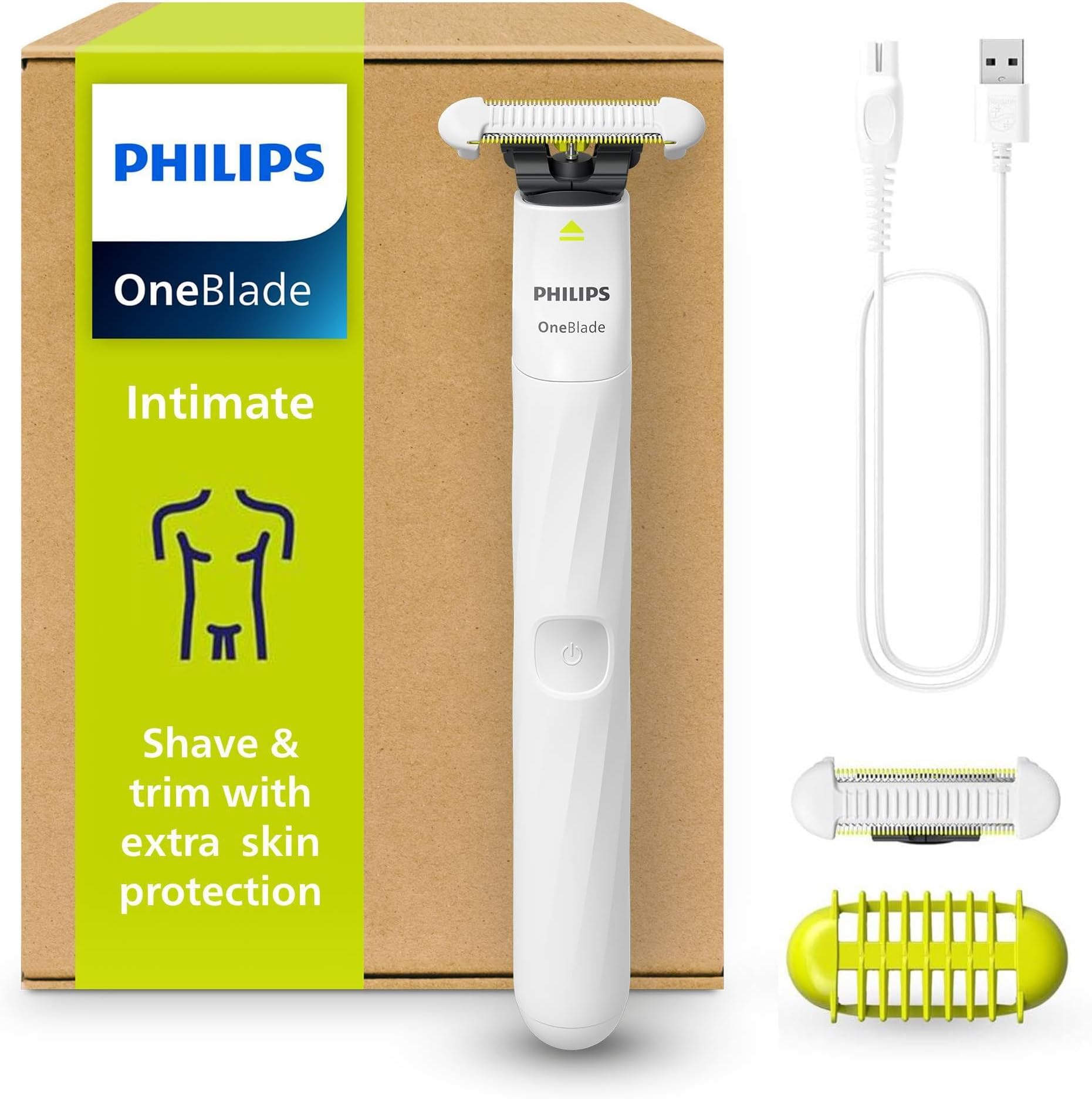OneBlade Intimate, Designed for Pubic Grooming, Trim and Shave with Extra Skin Protection, Model QP1924/30
