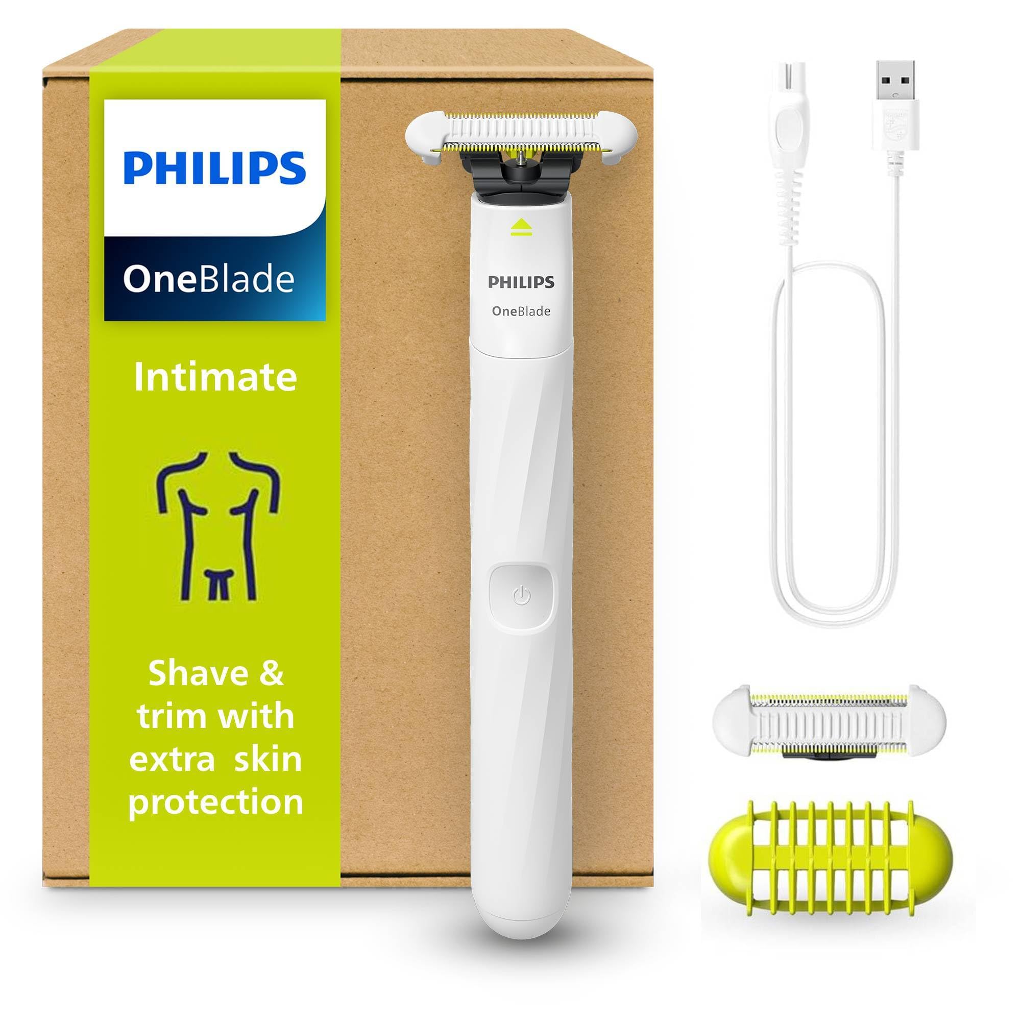 Philips OneBlade Intimate, Designed for Pubic Grooming, Trim & Shave with Extra Skin Protection, Close & Comfortable Results - not Completely Bare, Model QP1924/30