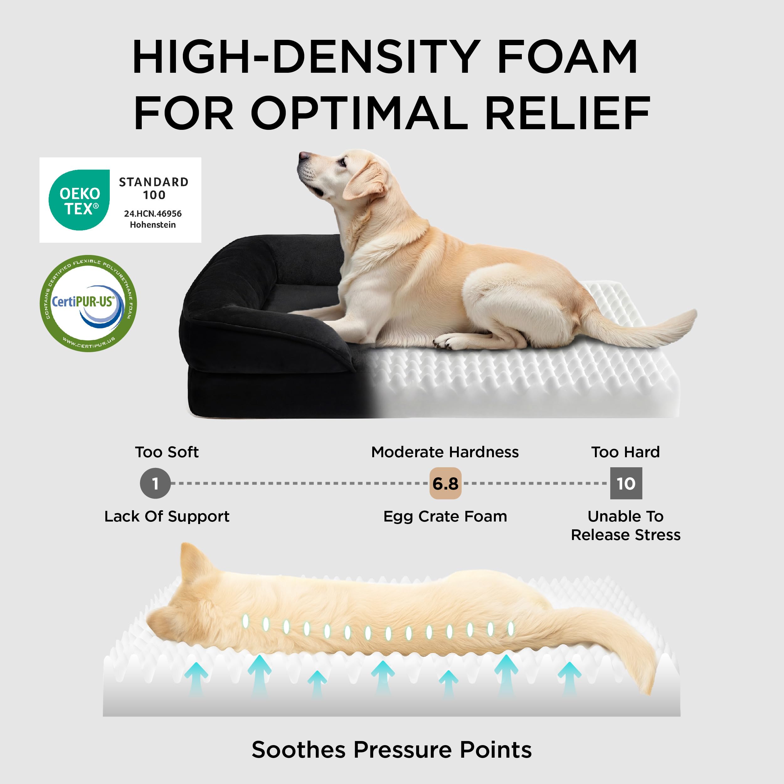 Bedsure Letto per Cani Grande 134x106x20cm - Divano per Cani Taglia Grande in Uovo Foam, Colore Nero, Cuscino per Cani Sfoderabile e Lavabile