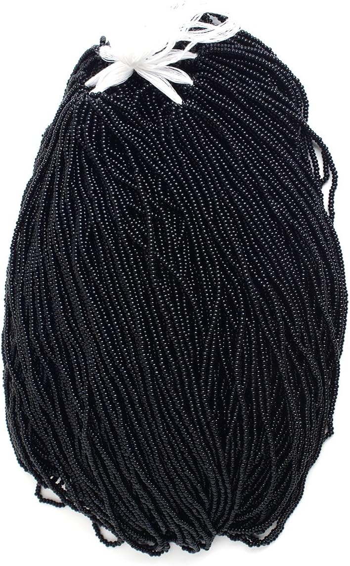 Czech Glass Seed Beads 11/0 (2.1mm Diameter) Opaque Black Strung DIY Jewelry Making Beadss - 500g Bulk Bag by Preciosa (Jablonex)