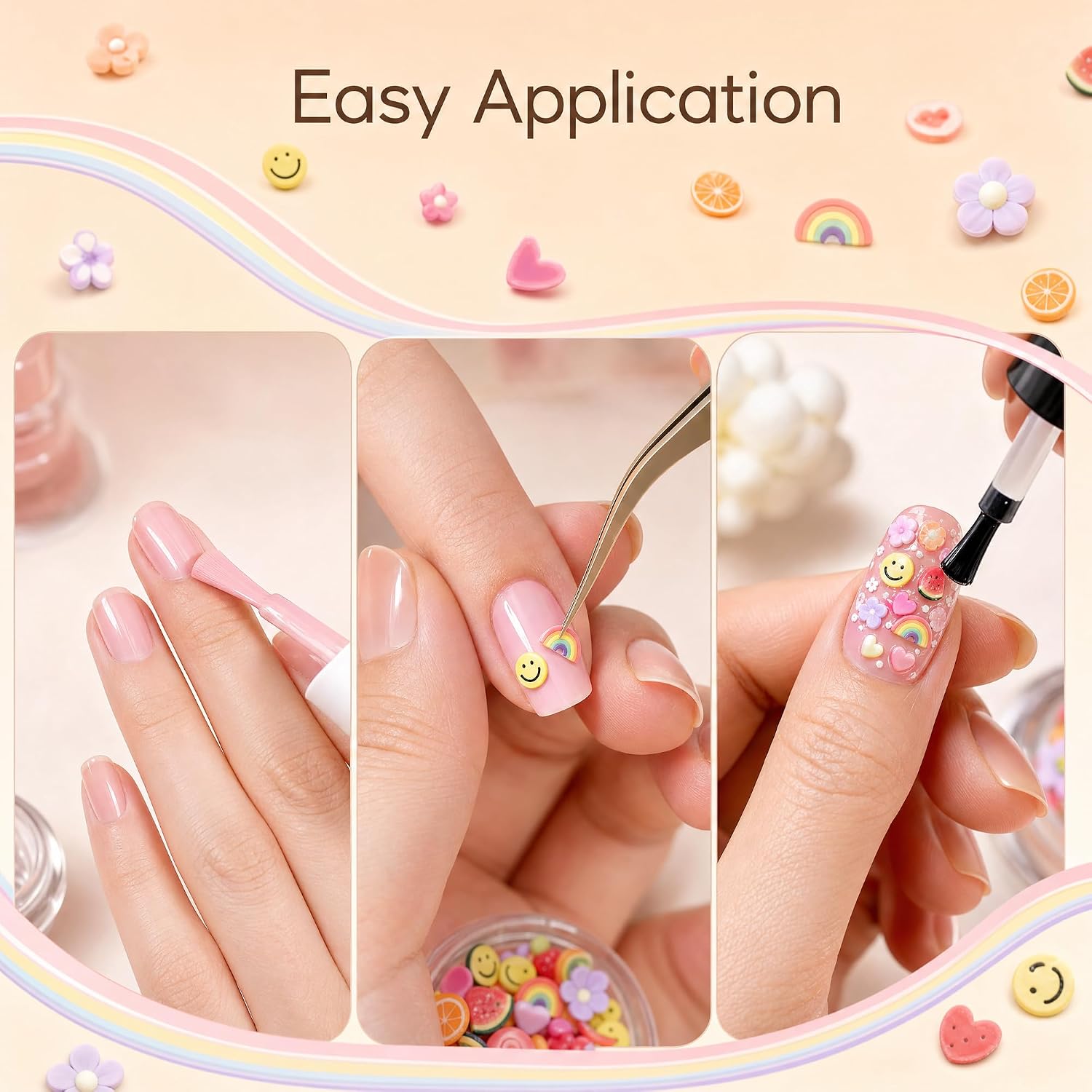 YOJO 1000Pcs Mixed Nail Art Charms Polymer Clay Slices Cartoon Fruit Smile Rainbow Nail Decorations DIY Craft Supplies Cute Kawaii Accessories Gift for Women(Multicolor Cartoon)