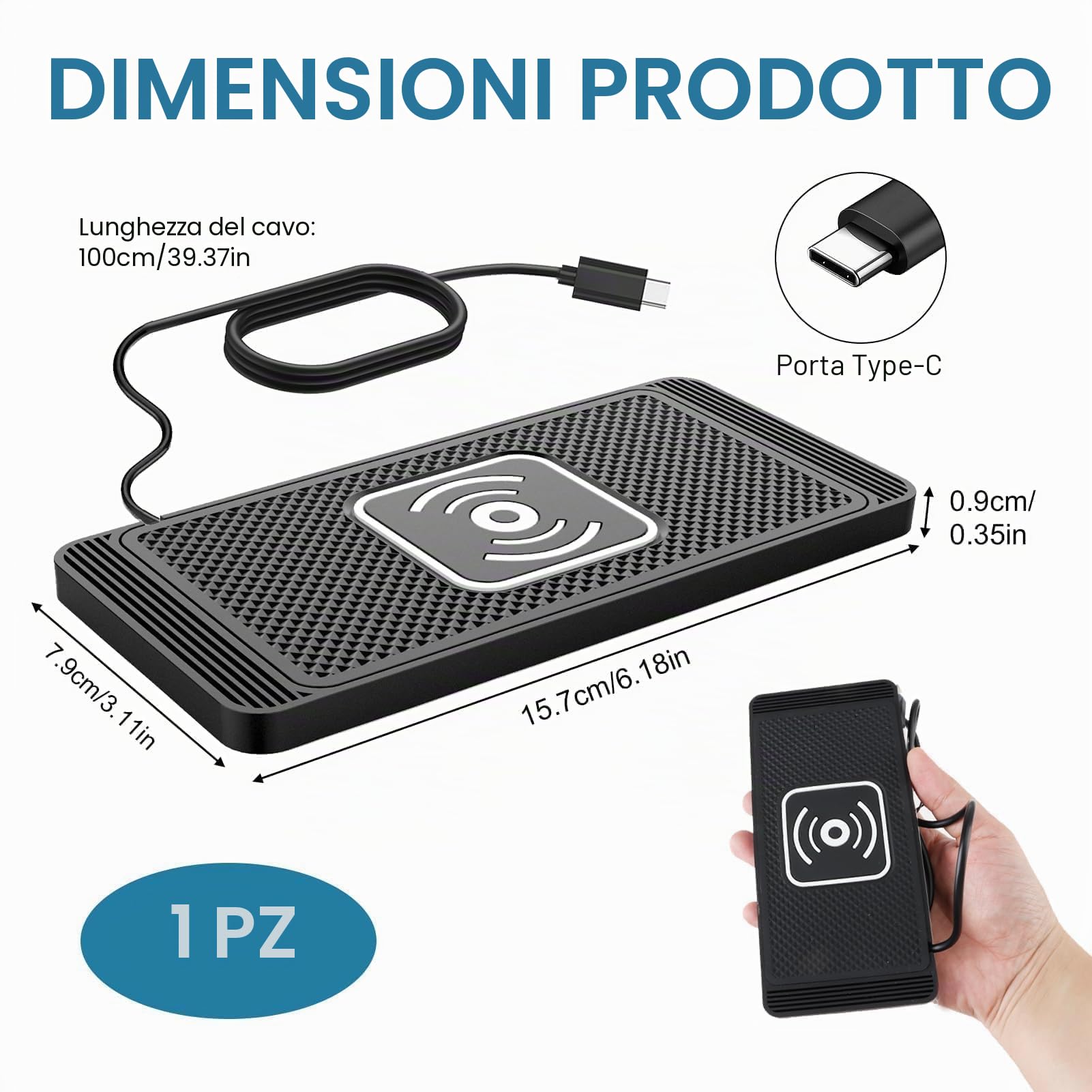 15 W Tappetino Ricarica Wireless Auto Caricabatterie Wireless Auto Base Di Ricarica Antiscivolo Compatibile Con iPhone 15/14/13/12/11Pro/Samsung/S23/S22/S22/S21/15/14/13/12/AirPods