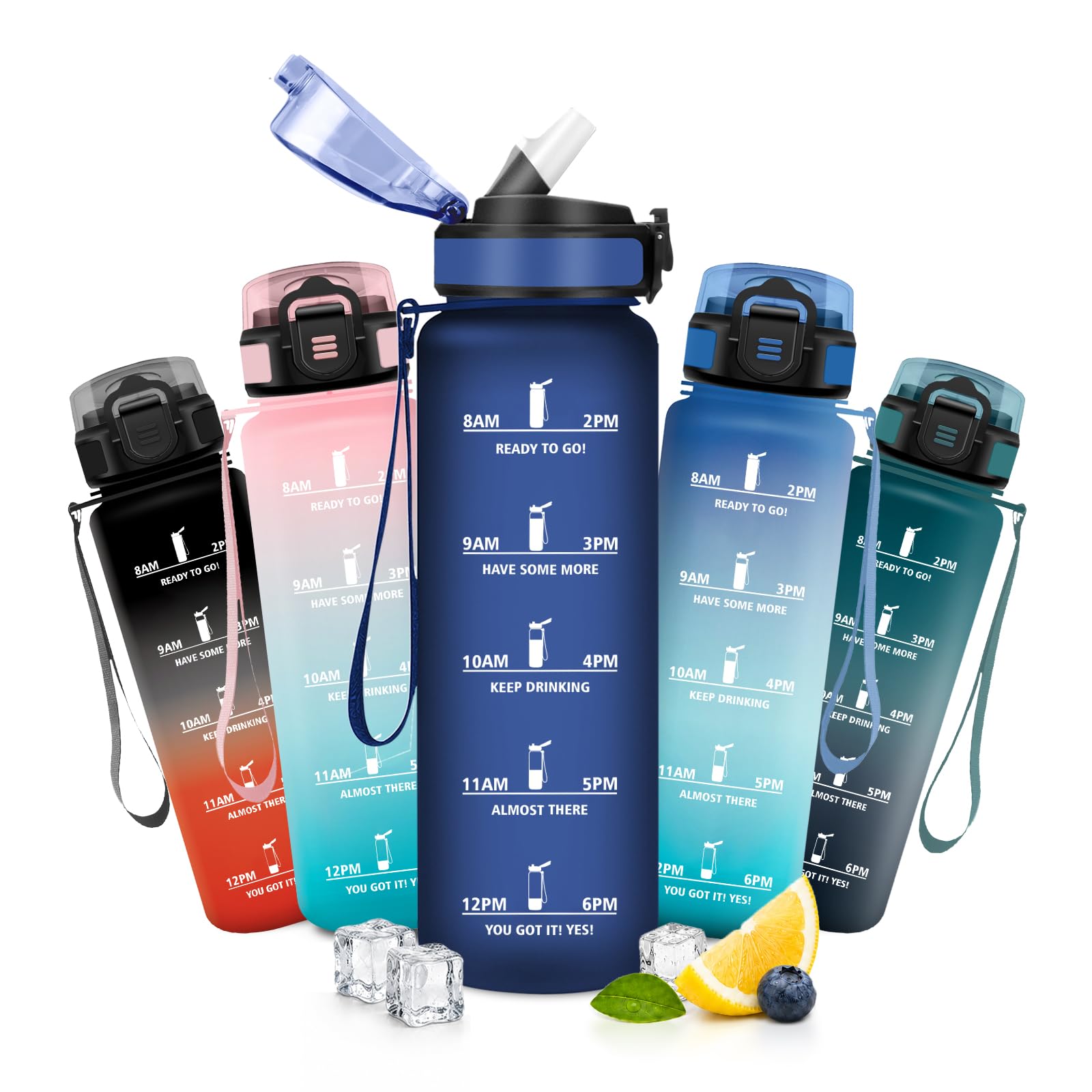 JAPORIA 1L Water Bottle, Motivational Water Bottle with Straw, Reusable, BPA-Free, Leak Proof, Water Bottles for Outdoor, Gym, Travel, Camping