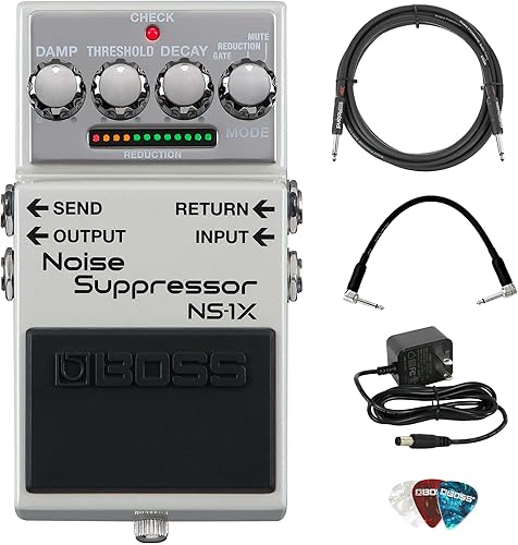 Miniatura 10 de Boss Paquete de supresor de ruido NS-2 con cable de instrumento Gearlux, cable de conexión y púas