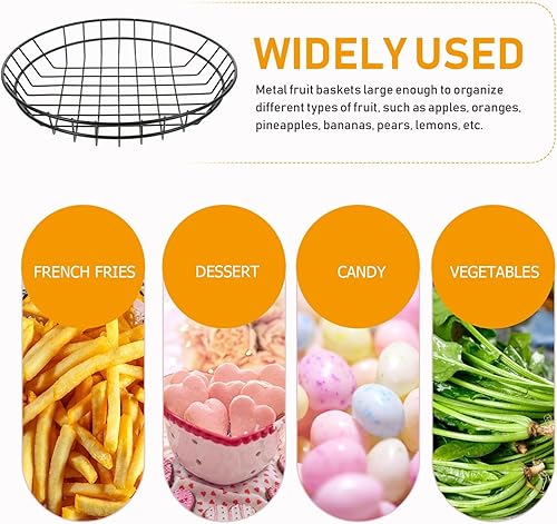 Miniatura 4 de DOITOOL Cesta ovalada de alambre de metal negro, 2 unidades, cestas de comida rápida estilo retro, cestas de metal para servir, reutilizables para