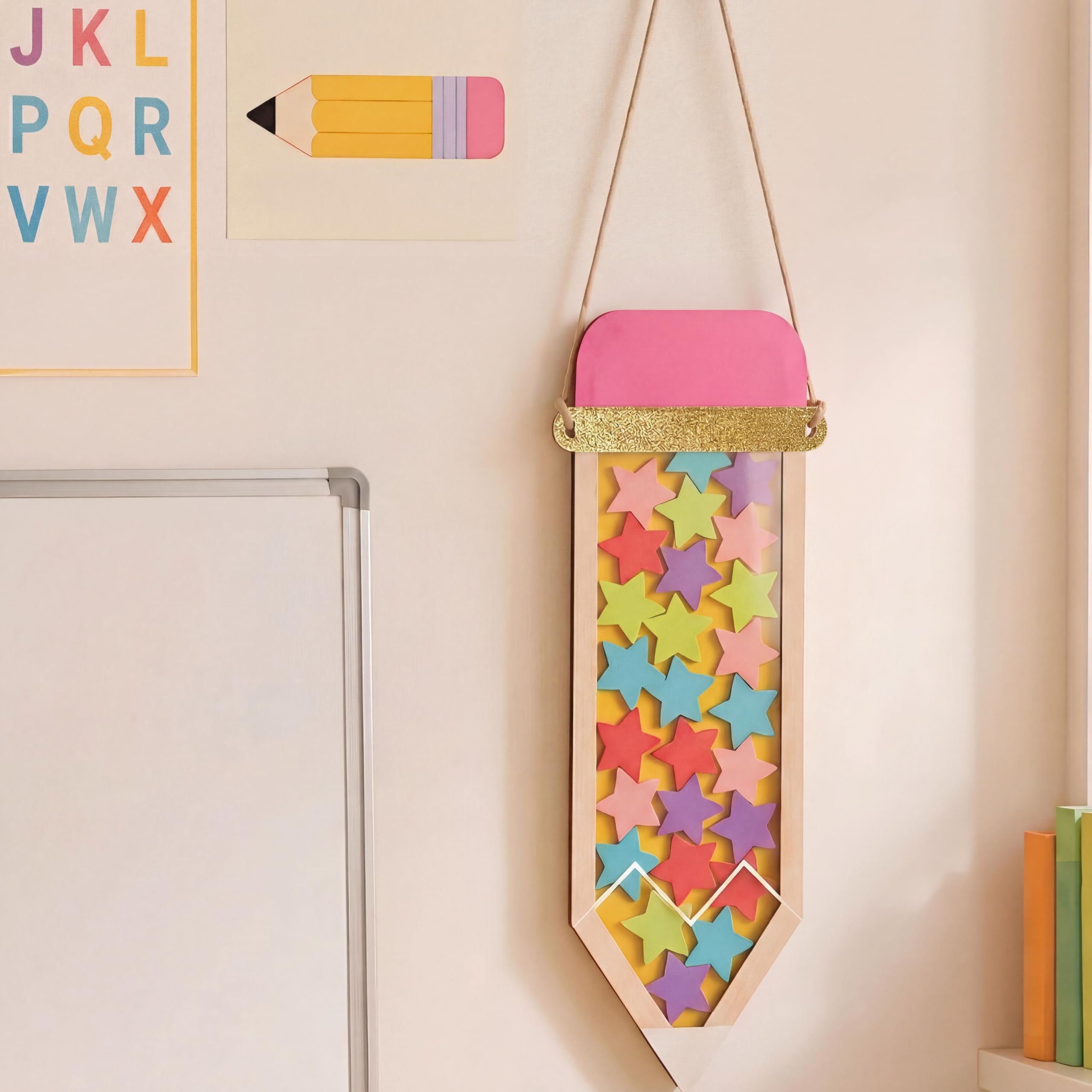 Qunclay Tarro de recompensa magnético con lápiz de 11.8 pulgadas para niños, sistema de recompensas para profesores, con fichas de estrella coloridas, herramientas de gestión del comportamiento para