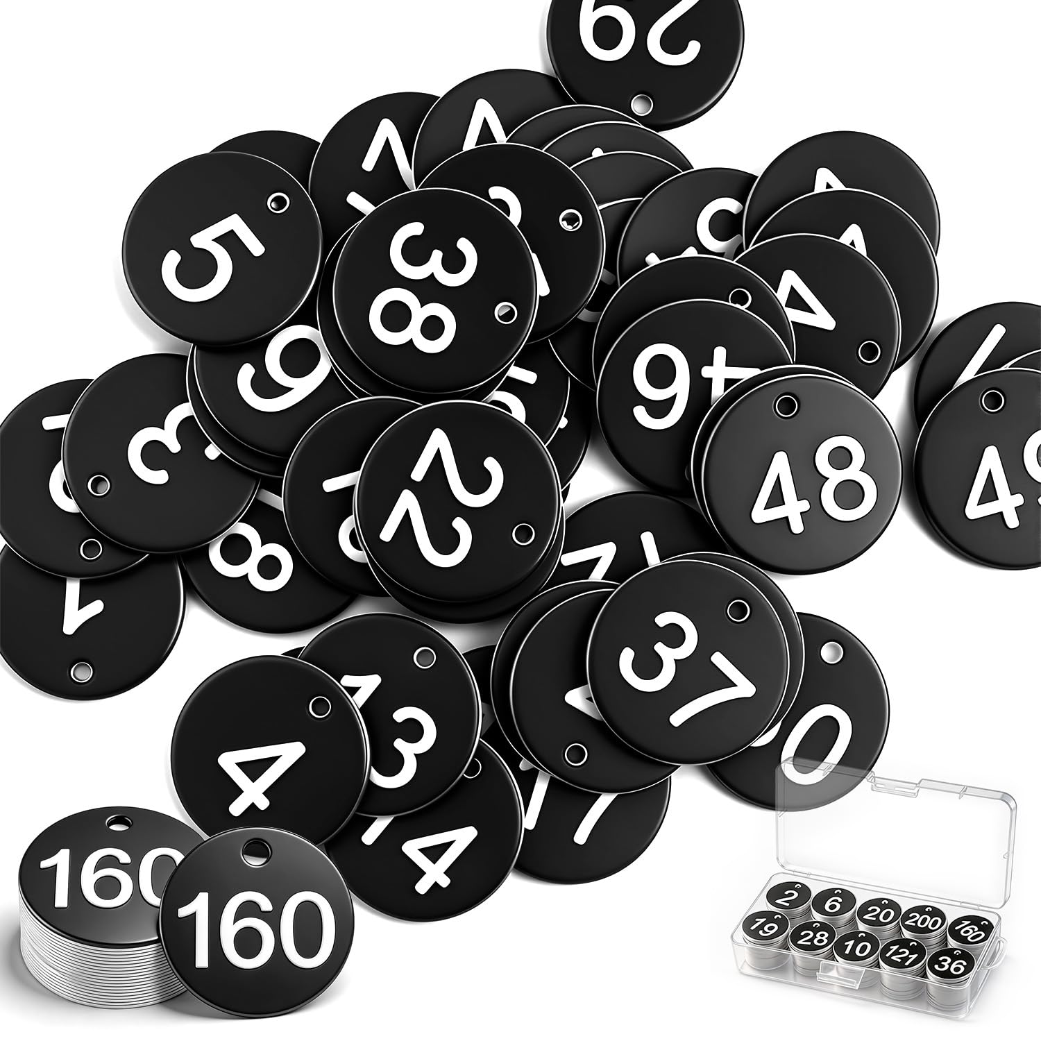 1-200 Engraved Plastic Number Tags with Key Rings – Waterproof Durable ID Discs for Table Numbers, Cloakroom, Pub, Restaurant, Hotel, Locker, Key, Event, Cafe, Mailbox, Office, Gym, School, Dormitory