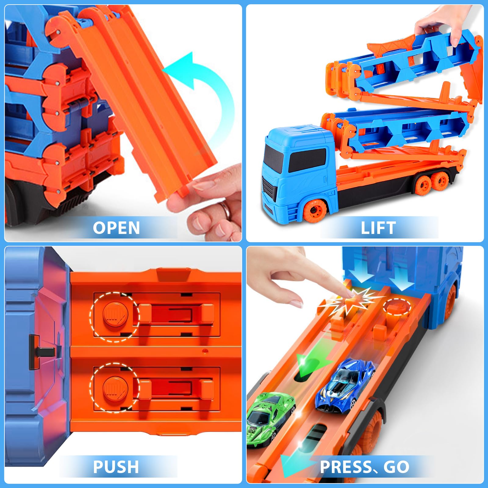 Camion Transporteur De Voitures Pour Enfants - Inclut 10 Mini Voitures, Se Transforme En Circuit De Course 165 Cm, Pour 3-6 Ans
