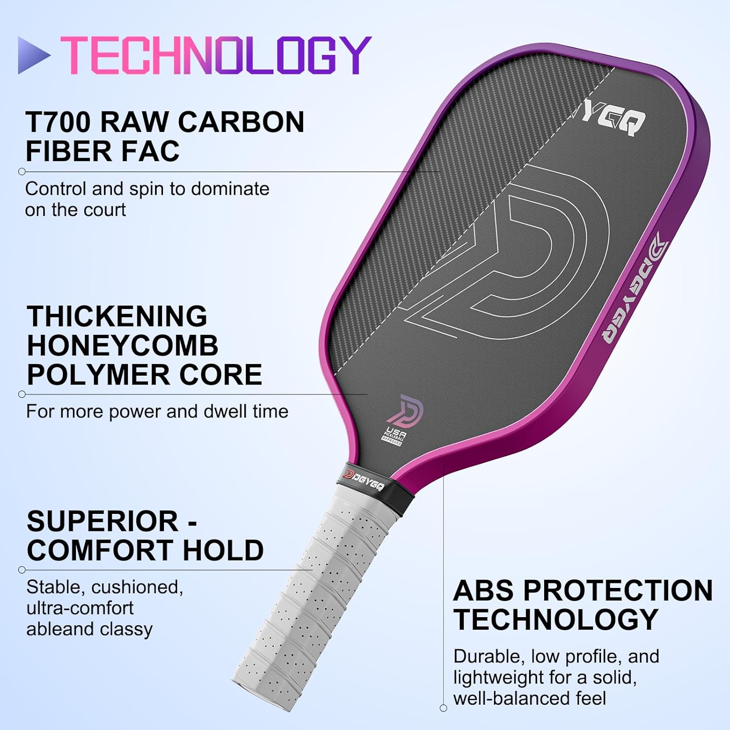 Pickleball Paddles, Carbon Fiber Pickleball Paddle with Polypropylene Honeycomb Core, Increased Power for Ultimate Spin & Consistency - Image 2