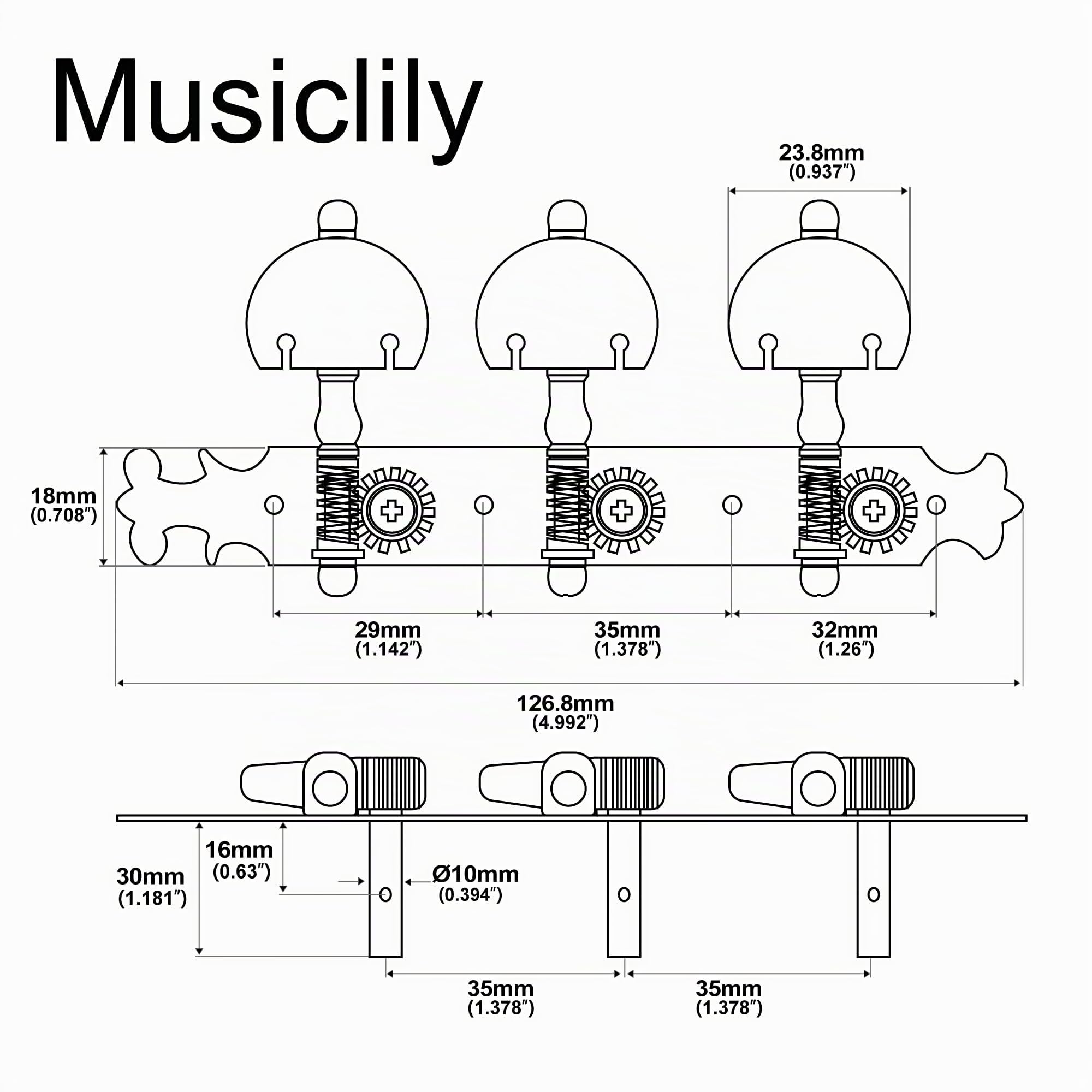Musiclily Pro L3+R3 Bouchet Set Meccaniche per Chitarra Classica Antico