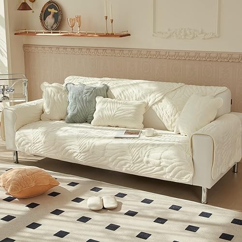 Miniatura 6 de vctops Funda para sofá de felpa de terciopelo con diseño de hojas de palma, funda suave y mullida antideslizante para sofá, para perros, gatos,