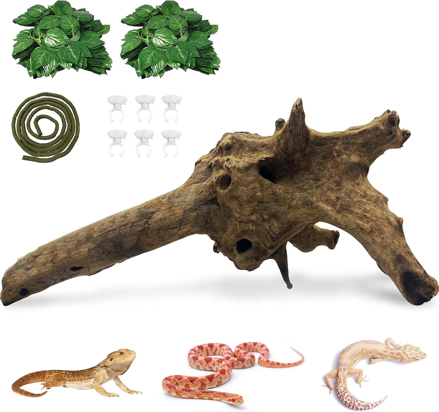 Hamiledyi Large Driftwood for Reptile Tank 11-16" Natural Bearded Dragon Wood Snake Climbing Branch Decor Assorted Driftwood Terrarium Accessories for Ball Python Gecko Lizard Chameleon Iguana Length: 11"-16"-1pcs