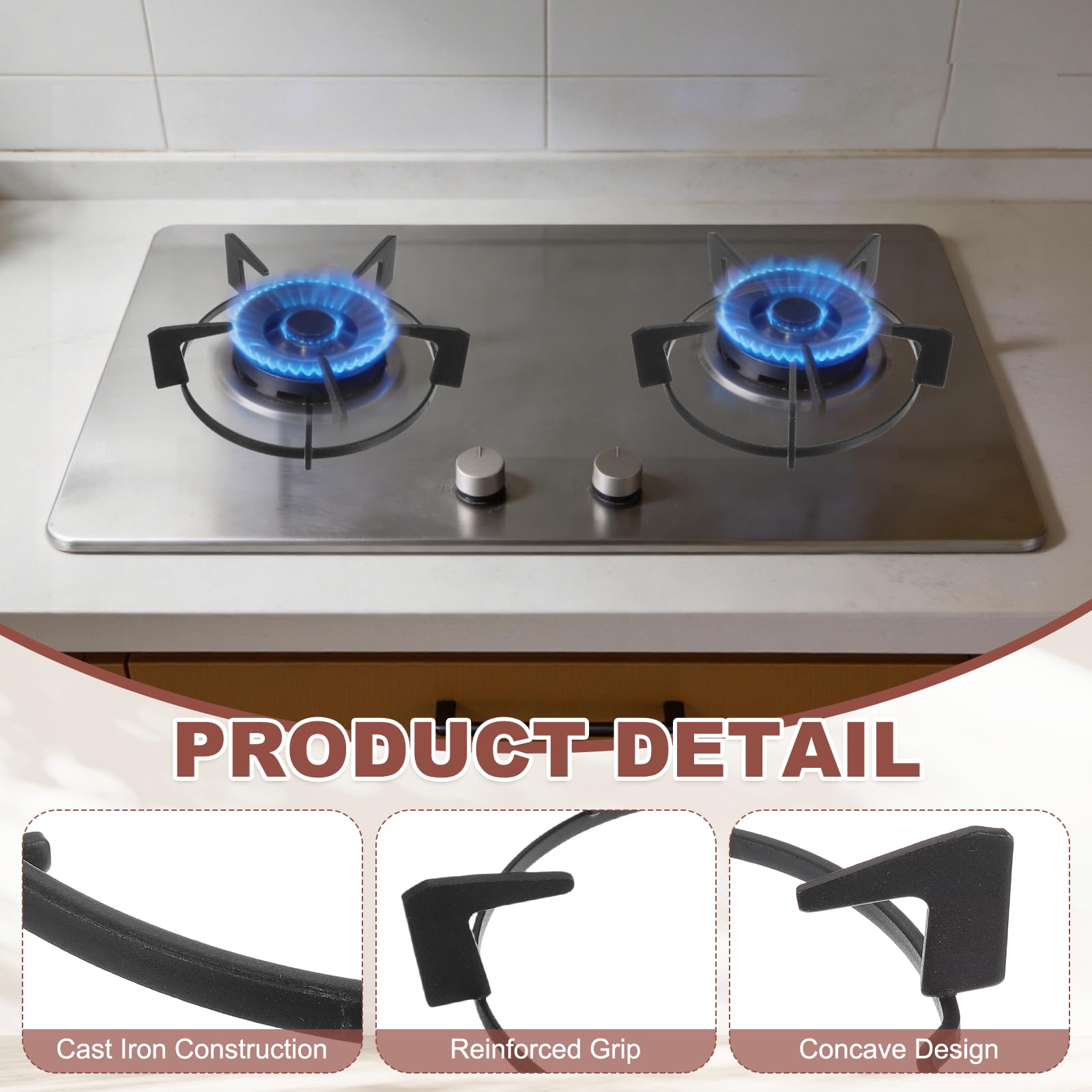 PATIKIL 2 anillos de wok para estufa de gas, soporte de hierro fundido de 7 pulgadas, accesorios de repuesto para quemador de cocina en el hogar, color negro