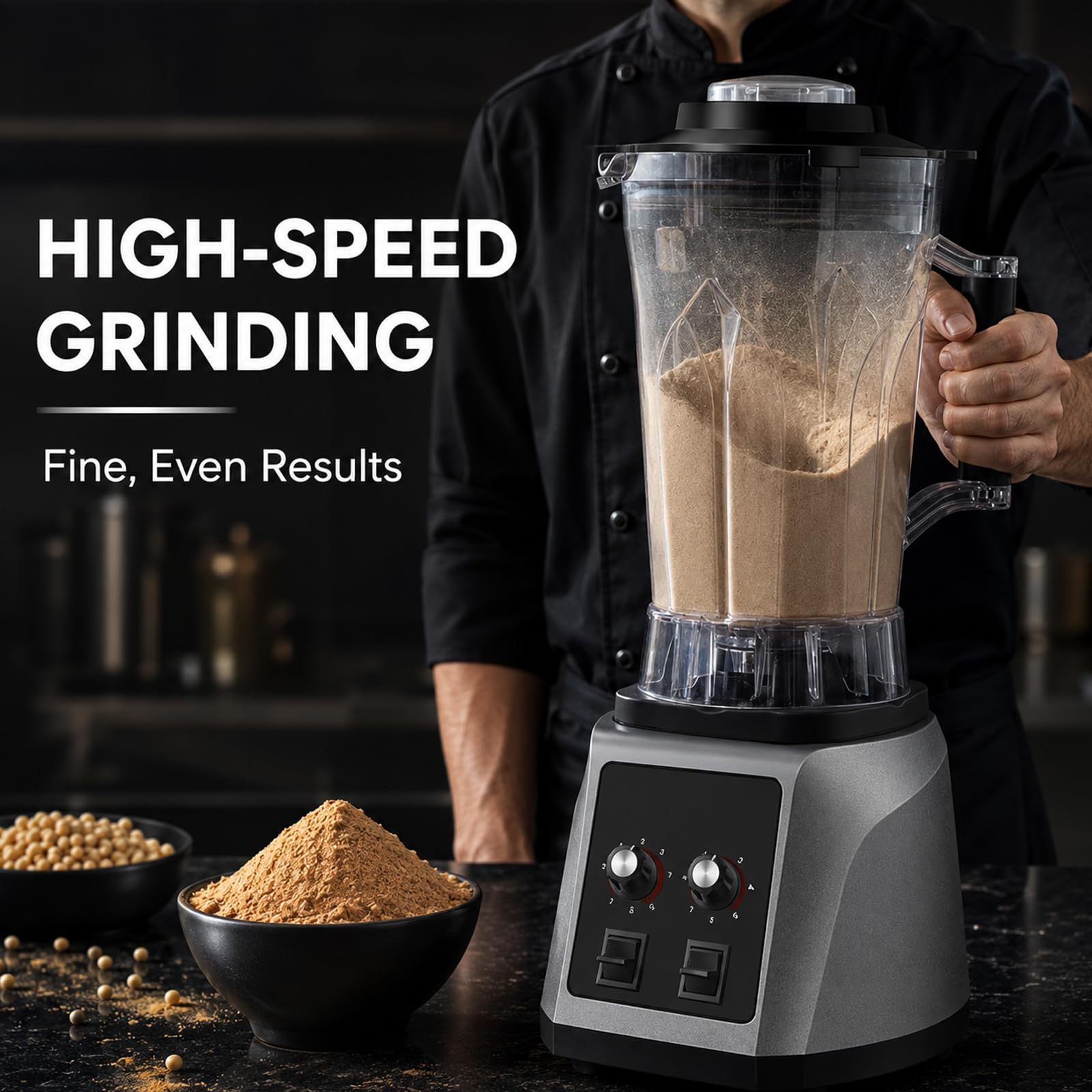 Blender Commercial 2200W, Machine à Lait de Soja 6L, 48000RPM et 8 Lames