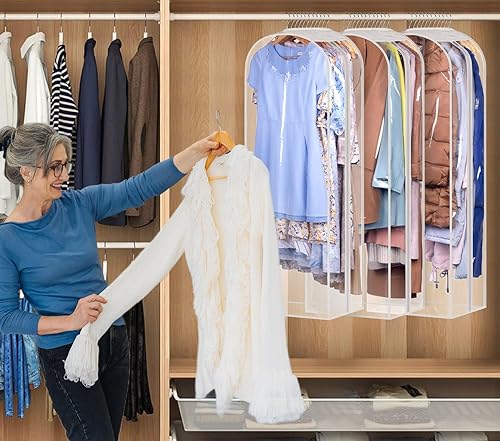 Miniatura 3 de Sleeping Lamb Gussetes - Bolsas transparentes de 10 pulgadas para colgar ropa, bolsas de vestir de 50 pulgadas para almacenamiento de armario, funda