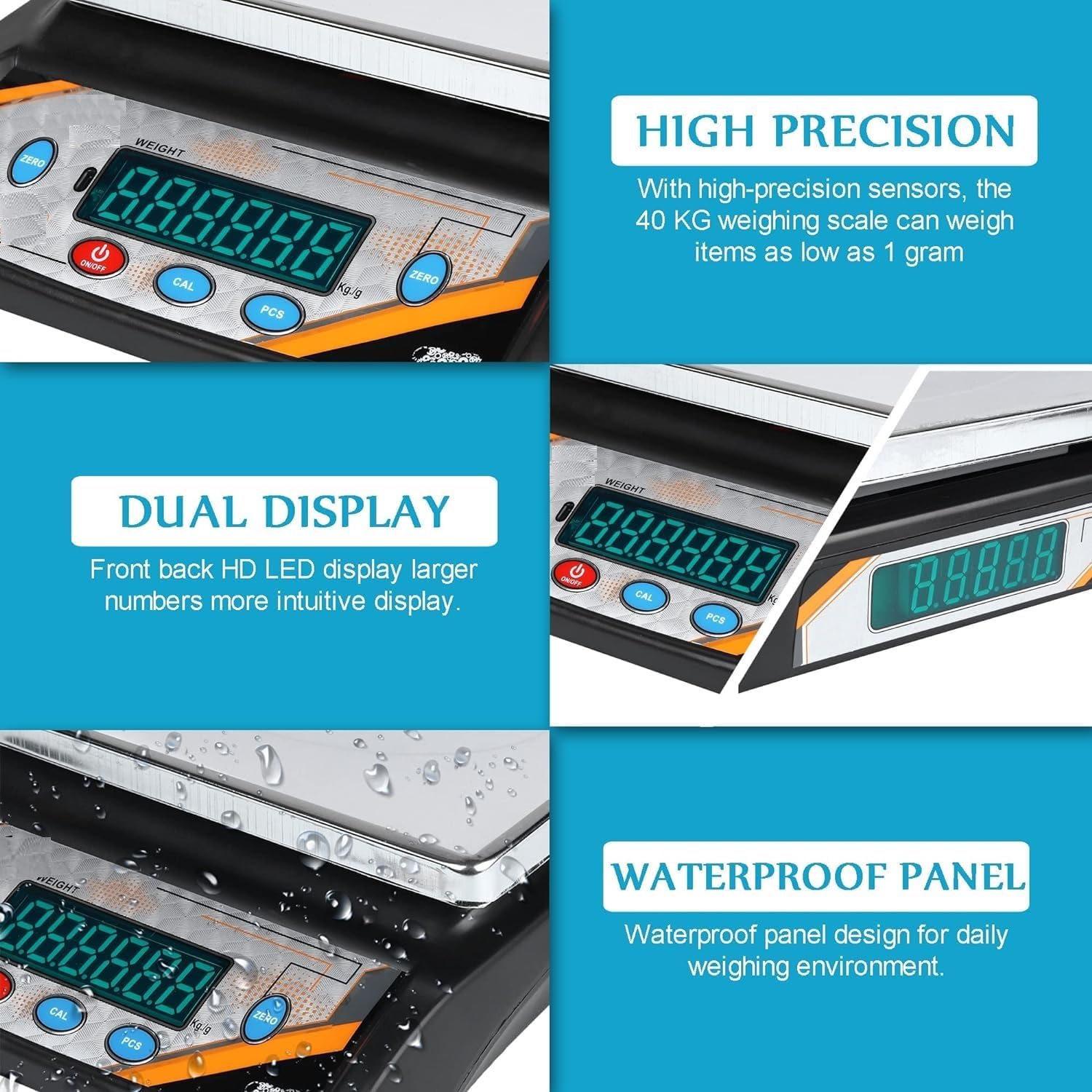 Weighing Scale 30Kg Capacity | Rechargeable with Front & Back Double Display | Green Digital Weight Machine | 8.5 x 7 Inch SS Pan for Shop, Grocery, Parcel, Restaurant, Fruit, Home & Kitchen Use 1