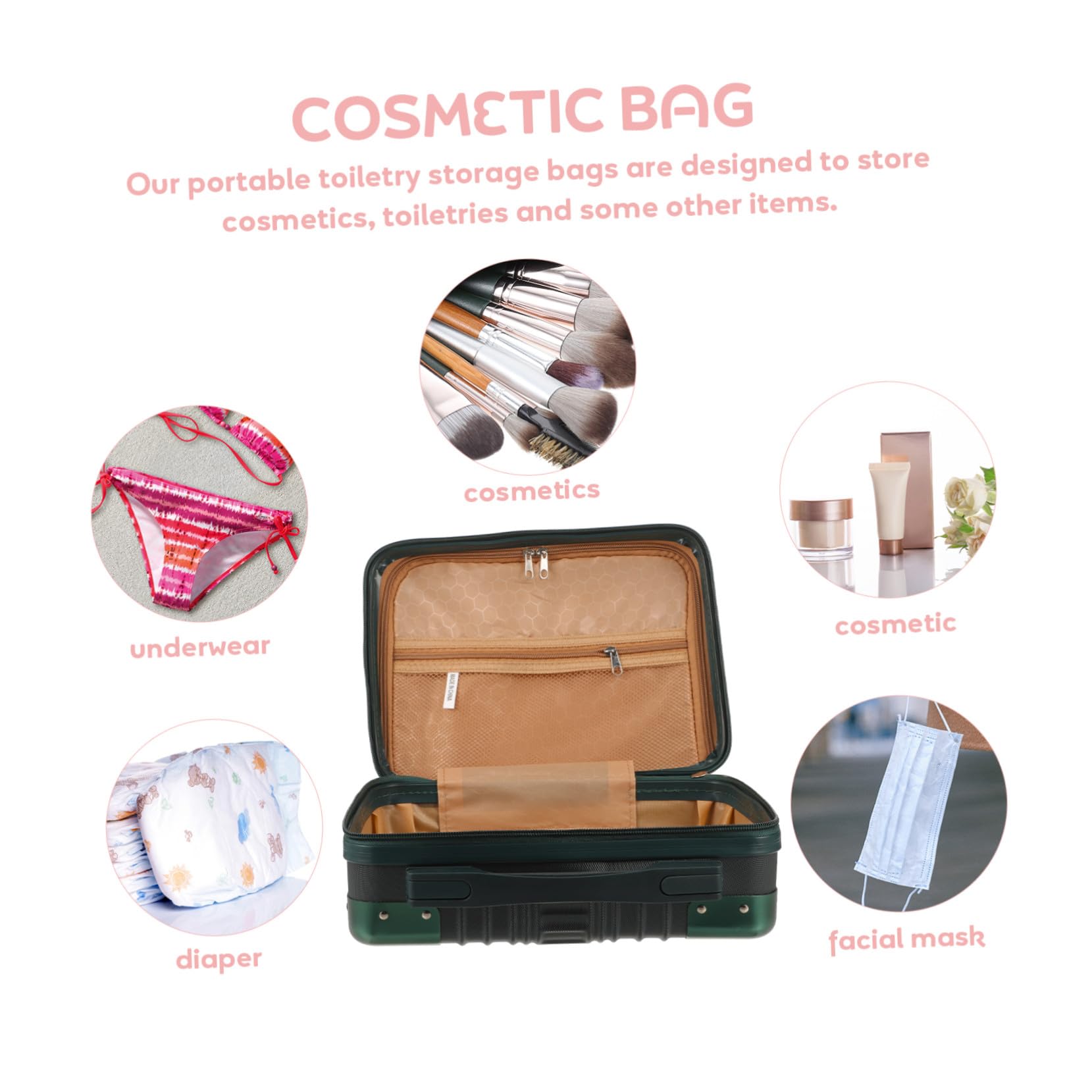 Borsa per Cosmetici da Viaggio 14 Pollici, Custodia per Trucchi Rigida Manico, Porta Trucchi per Donna, Beauty Case Viaggio Chiusura a Cerniera