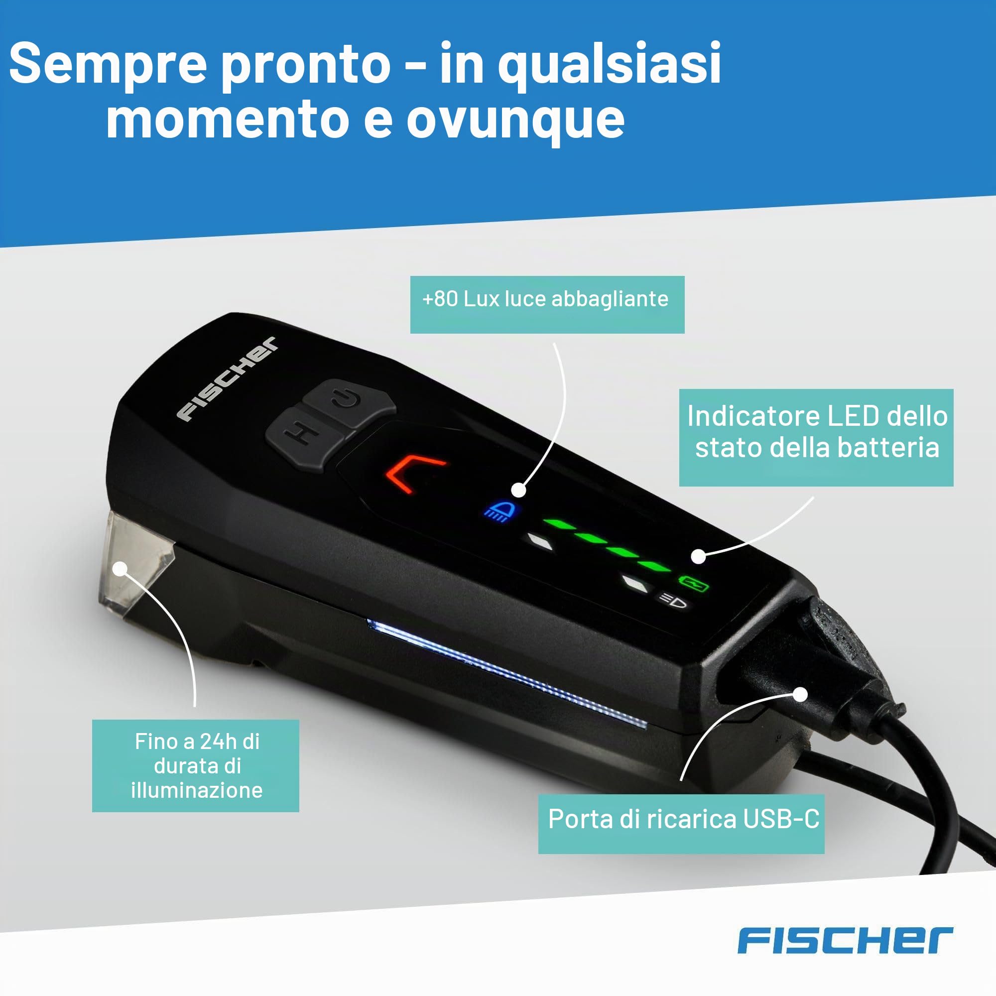 Fischer Fanale anteriore a LED per bicicletta, 100 lux, abbaglianti