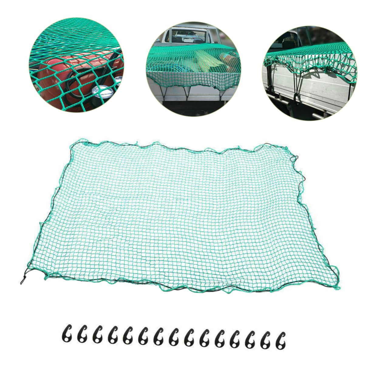 ULTECHNOVO Robustes Ladungsnetz aus Nylon mit Elastischen Bungee Seilen und 15 Haken Abriebfestes Ladeflächennetz für LKW Anhänger und Pickups Beim Camping und Transport