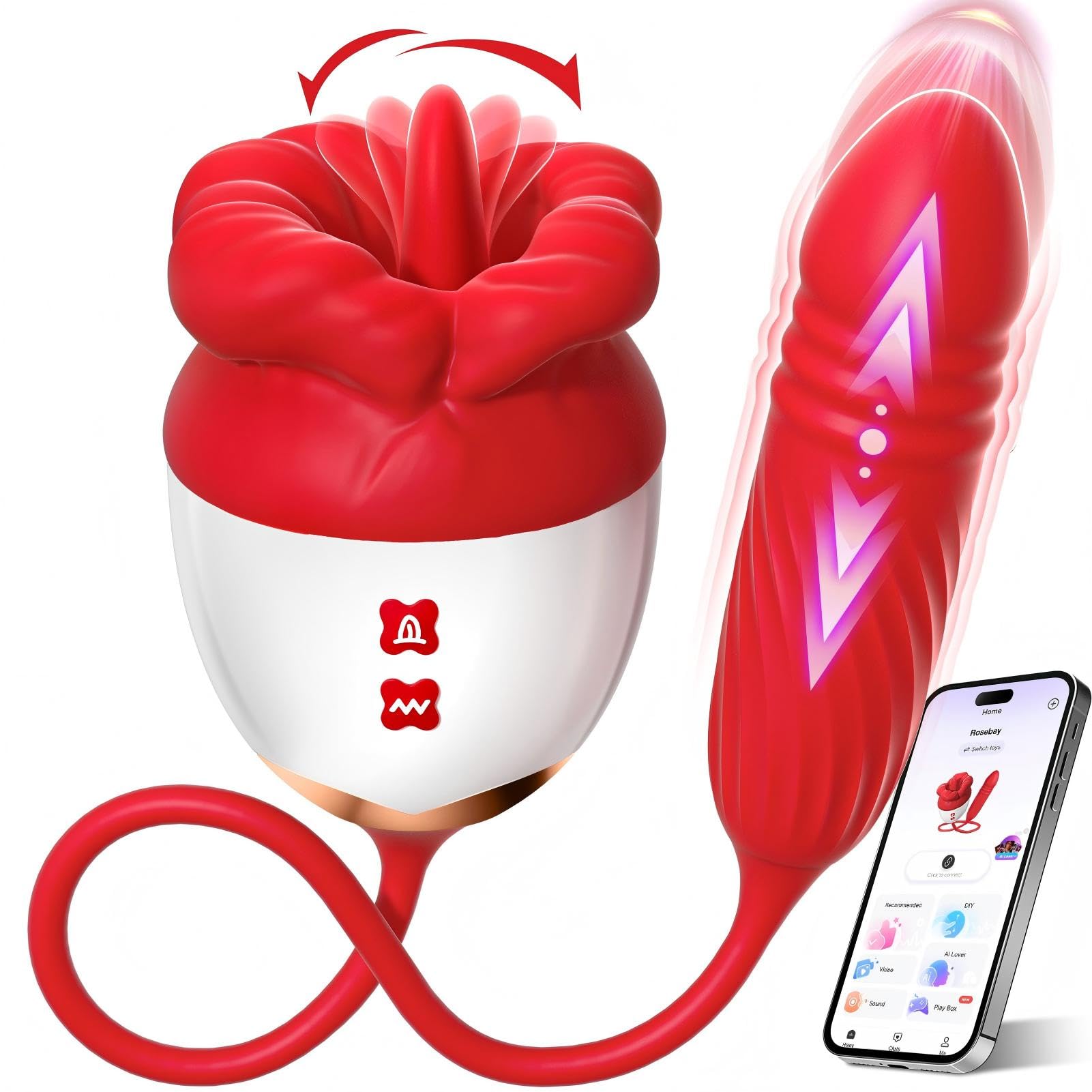 MOOLIGIRL Rose Toy Vibrator Women Sex Toys, Tongue Licking Thrusting Dildo